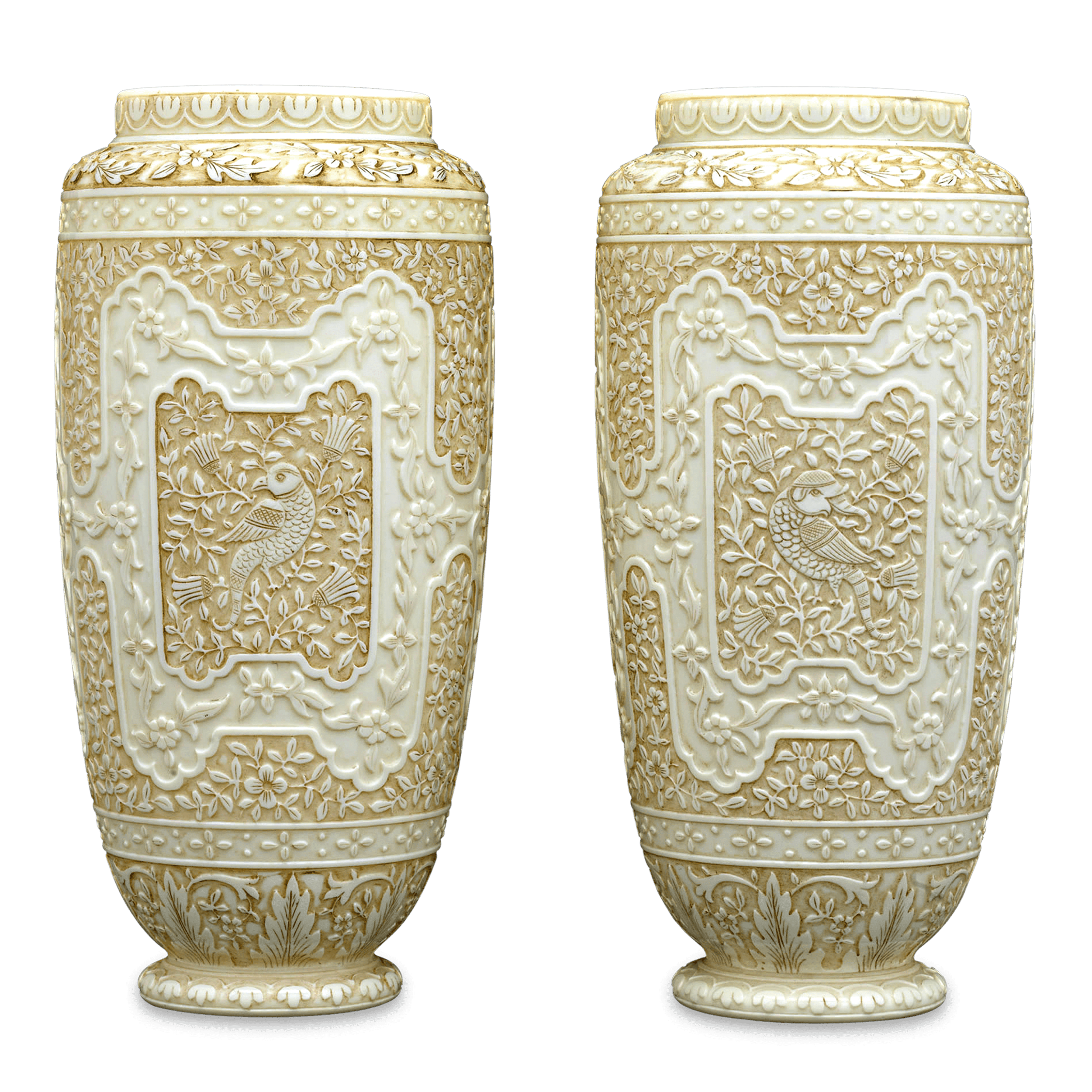 Ivory Cameo Glass Vases by Webb