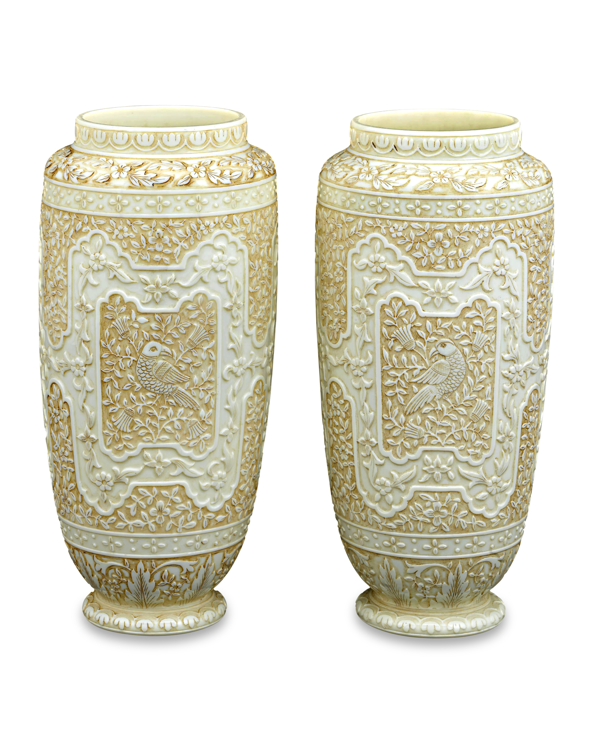 Ivory Cameo Glass Vases by Webb