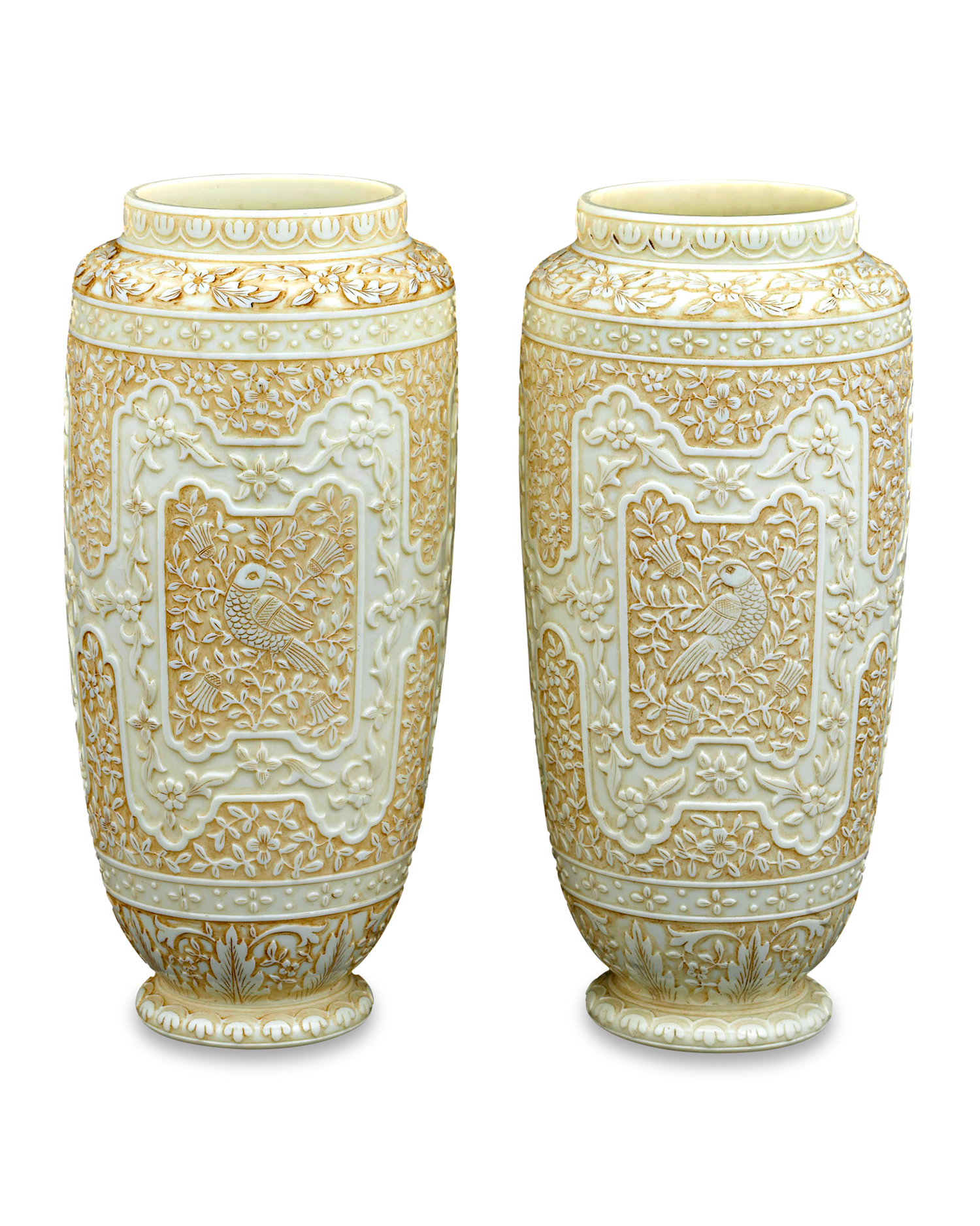 Ivory Cameo Glass Vases by Webb