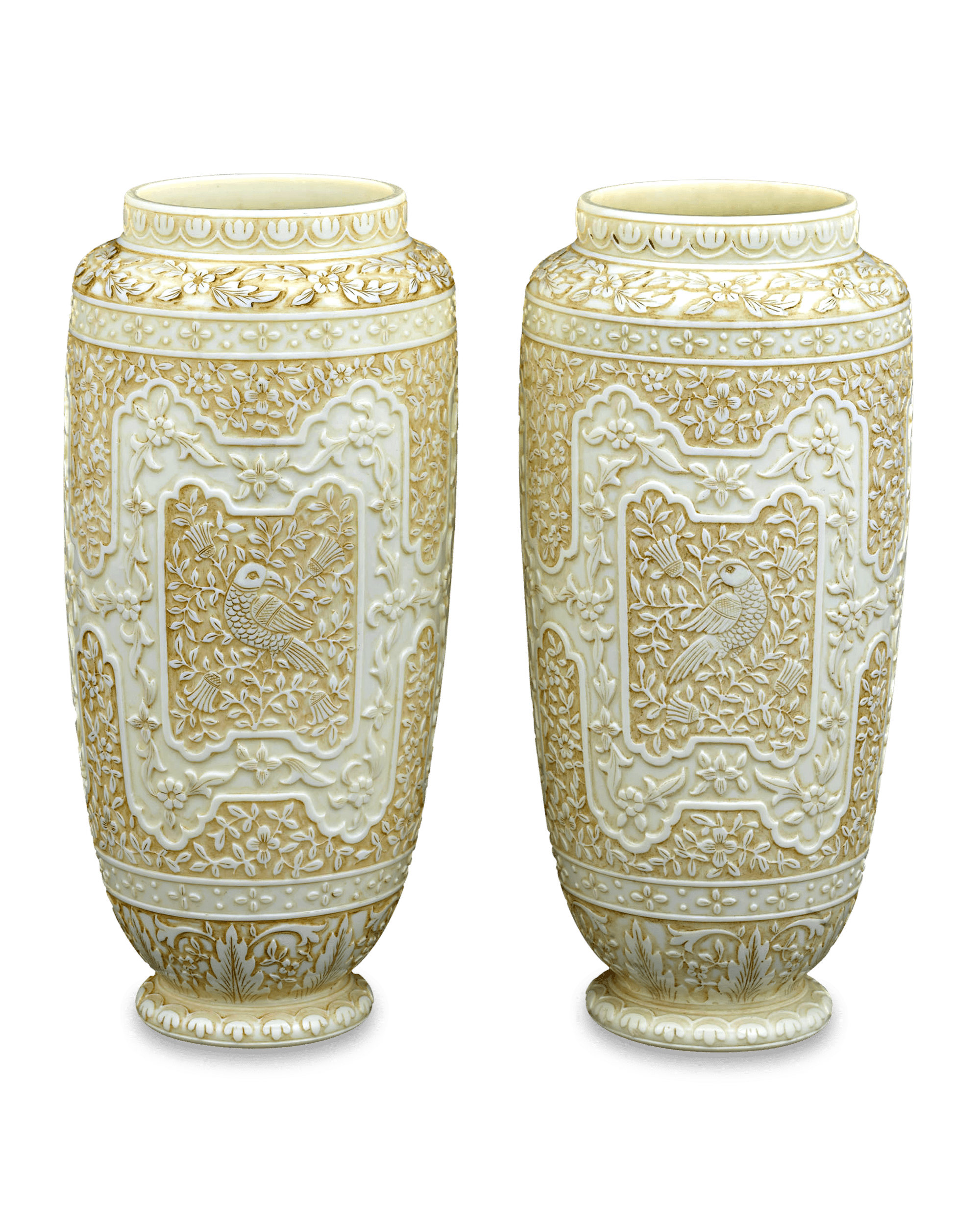 Ivory Cameo Glass Vases by Webb