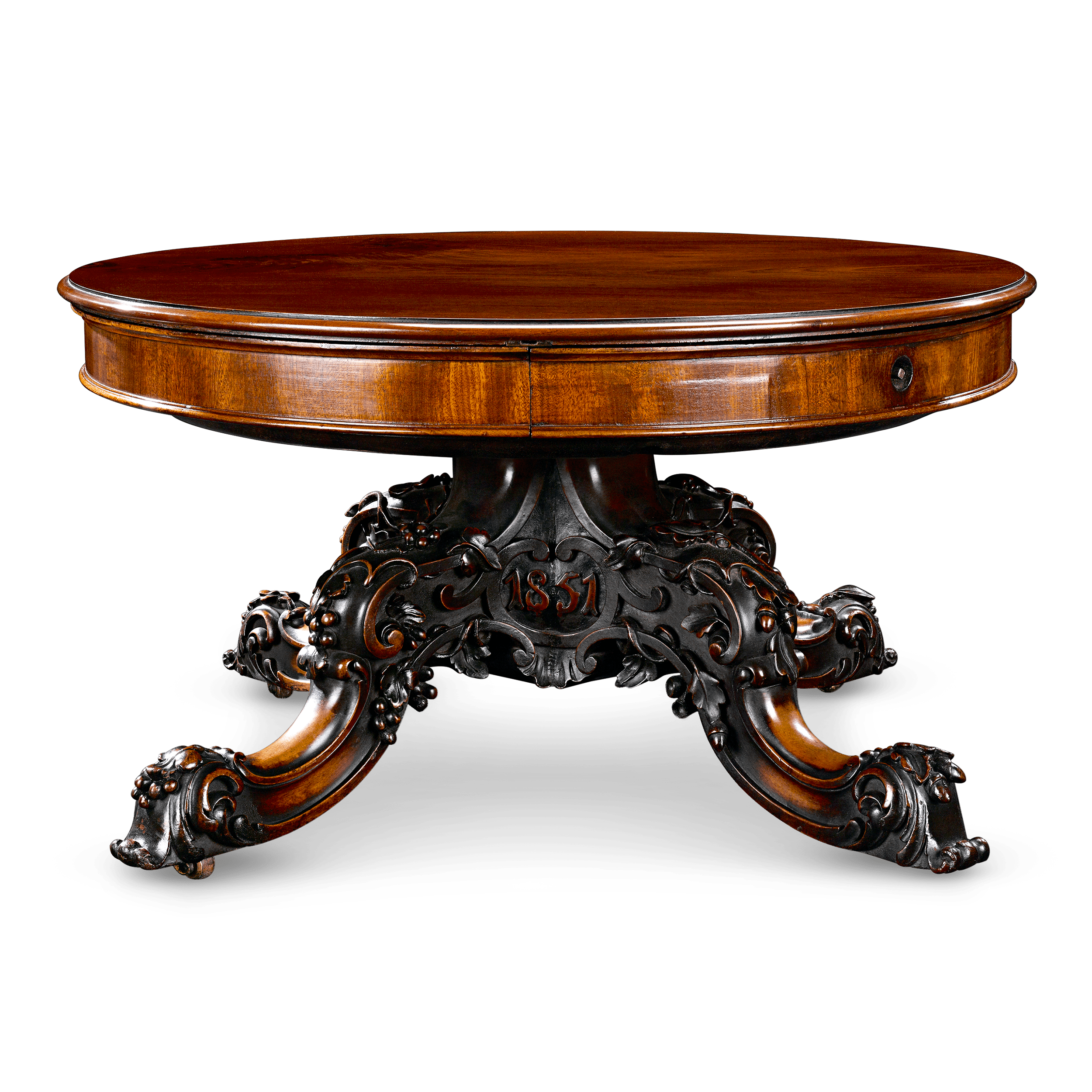 This one-of-a-kind mahogany table is a rare treasure of English cabinetmaking