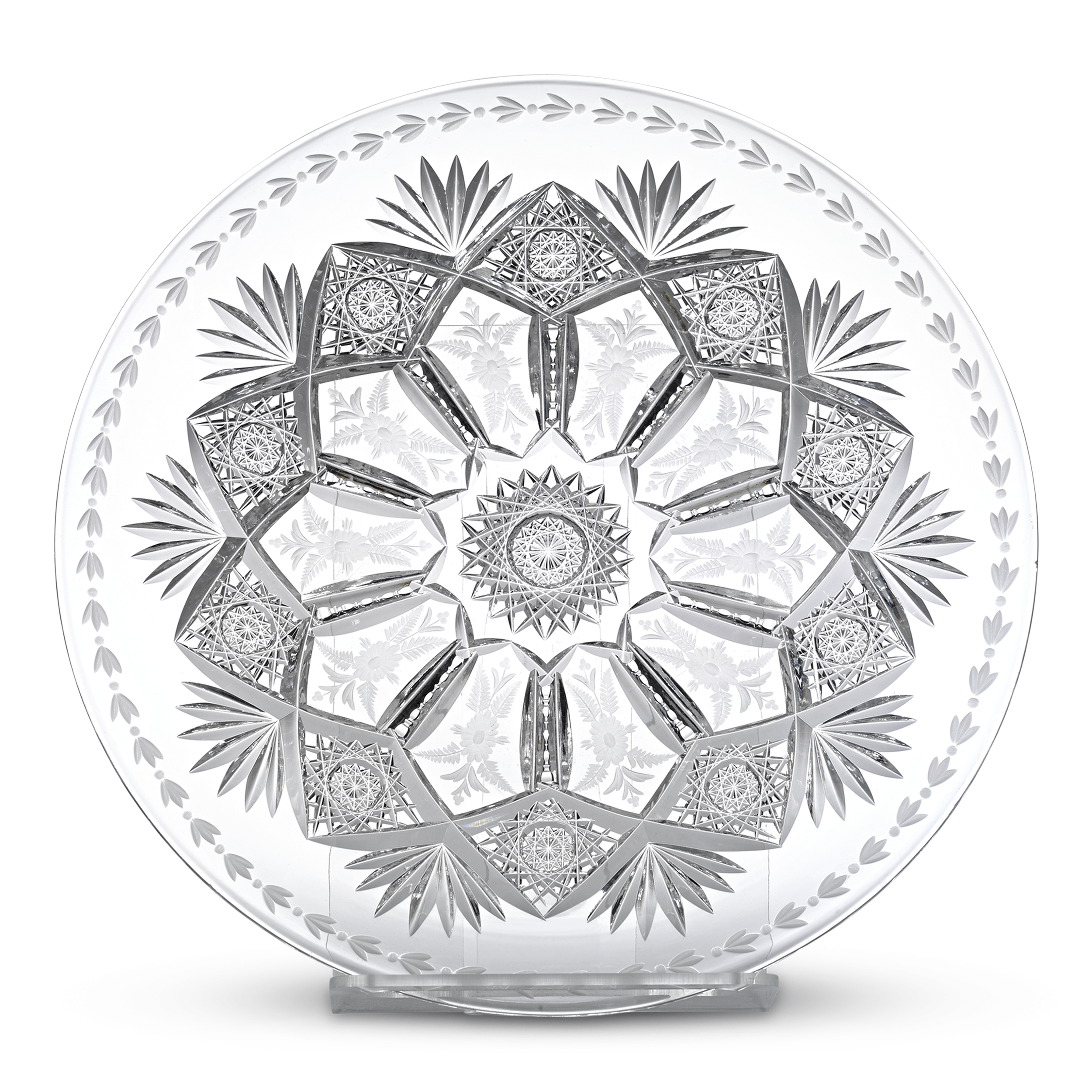 Cut & Engraved American Brilliant Cut Glass Plate by Sinclaire