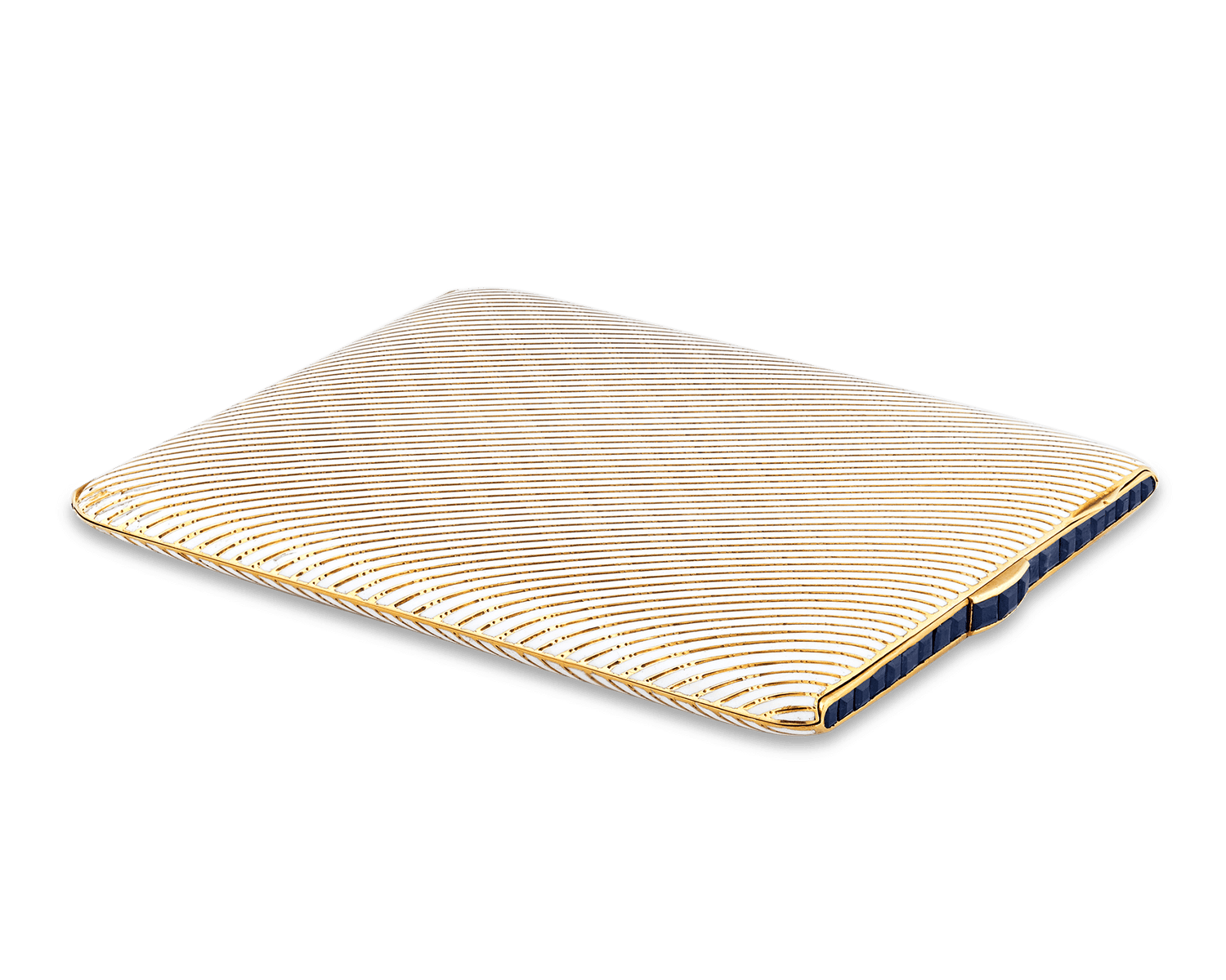 A line of channel-set blue sapphires add a luxurious touch to this French cigarette case