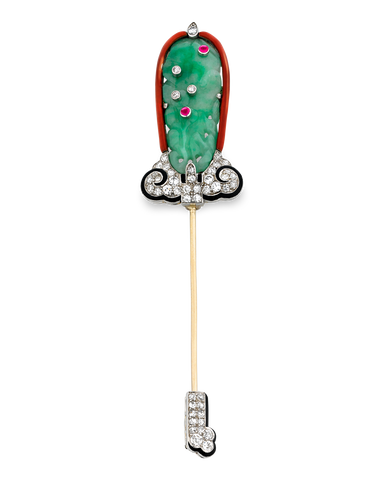 Cartier Art Deco Jade Jabot Pin