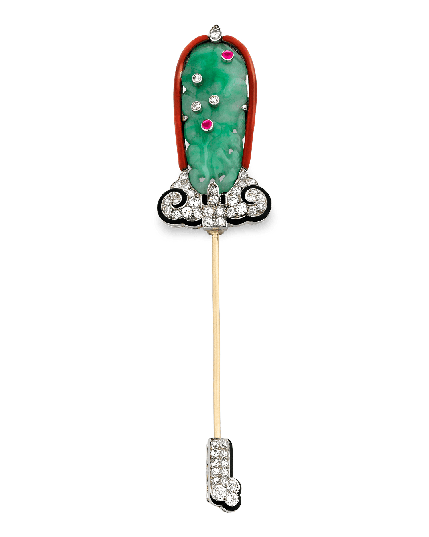 This exquisite jade jabot pin by Cartier epitomizes Art Deco era sophistication