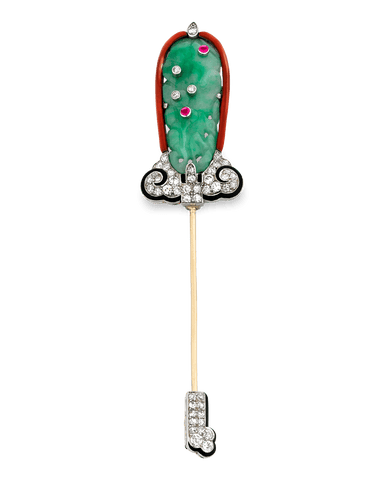 Cartier Art Deco Jade Jabot Pin