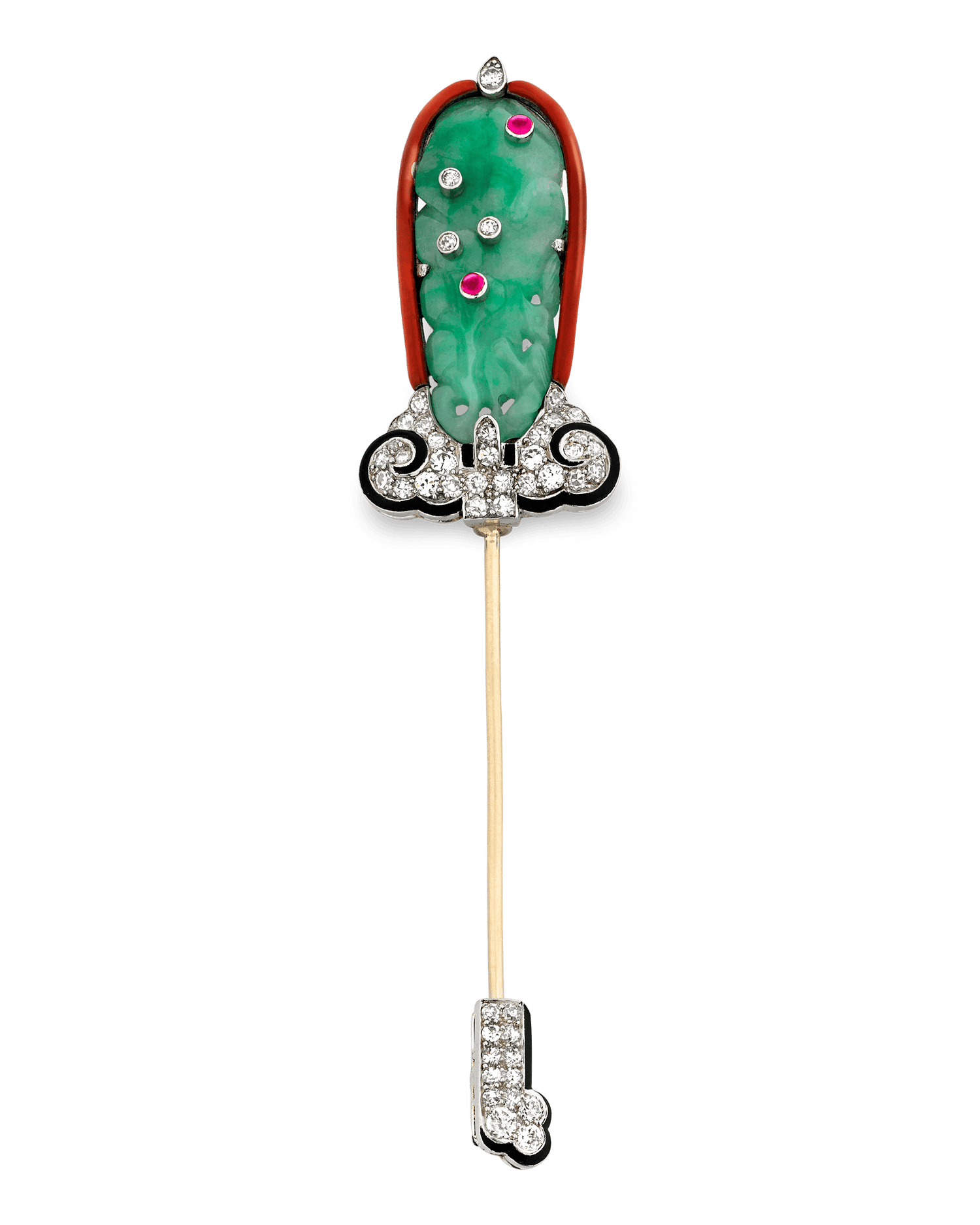 This exquisite jade jabot pin by Cartier epitomizes Art Deco era sophistication