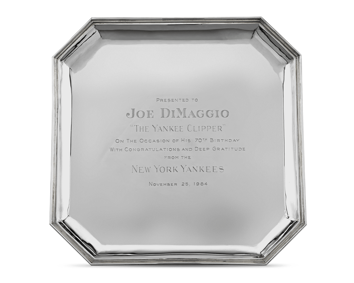 Joe DiMaggio Silver Presentation Tray by Cartier