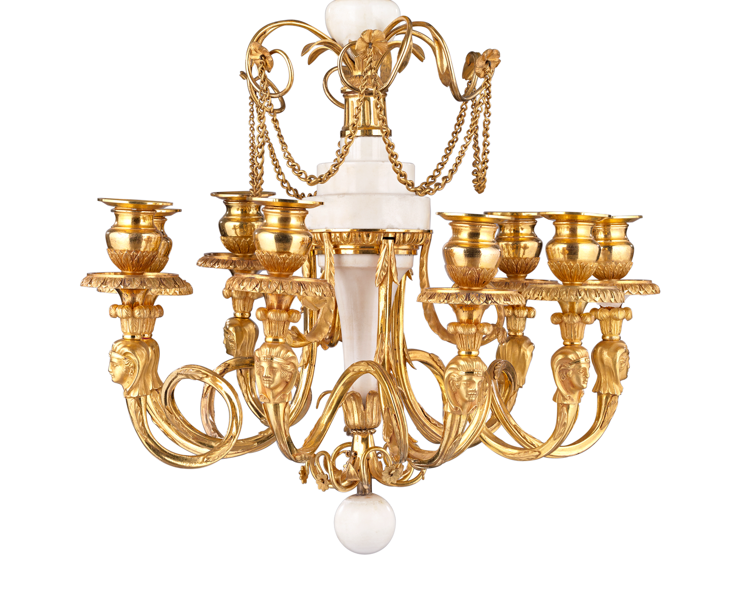 White Marble and Gilt Bronze Russian Chandelier