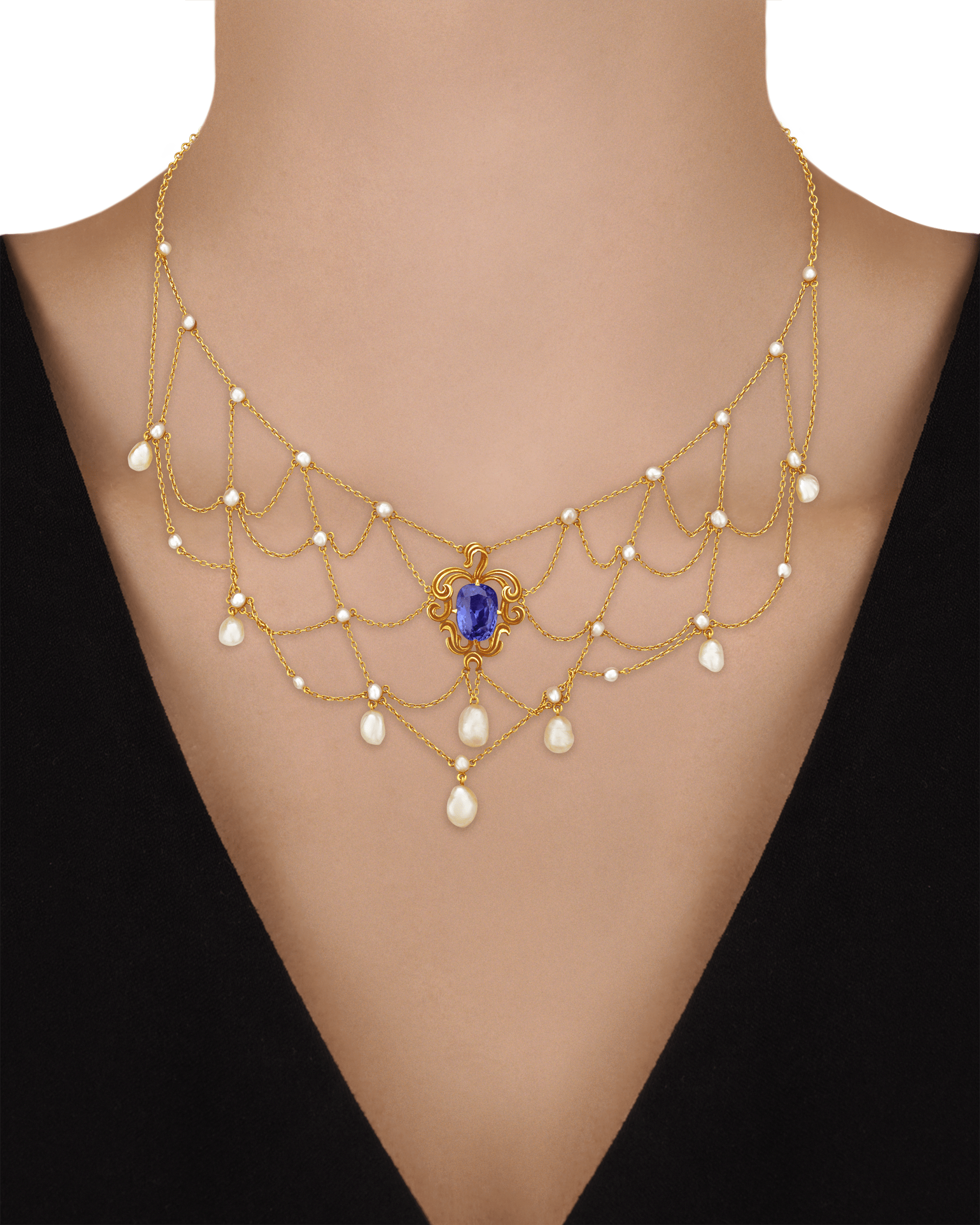 Untreated Burma Sapphire Bib Necklace, 6.07 Carats