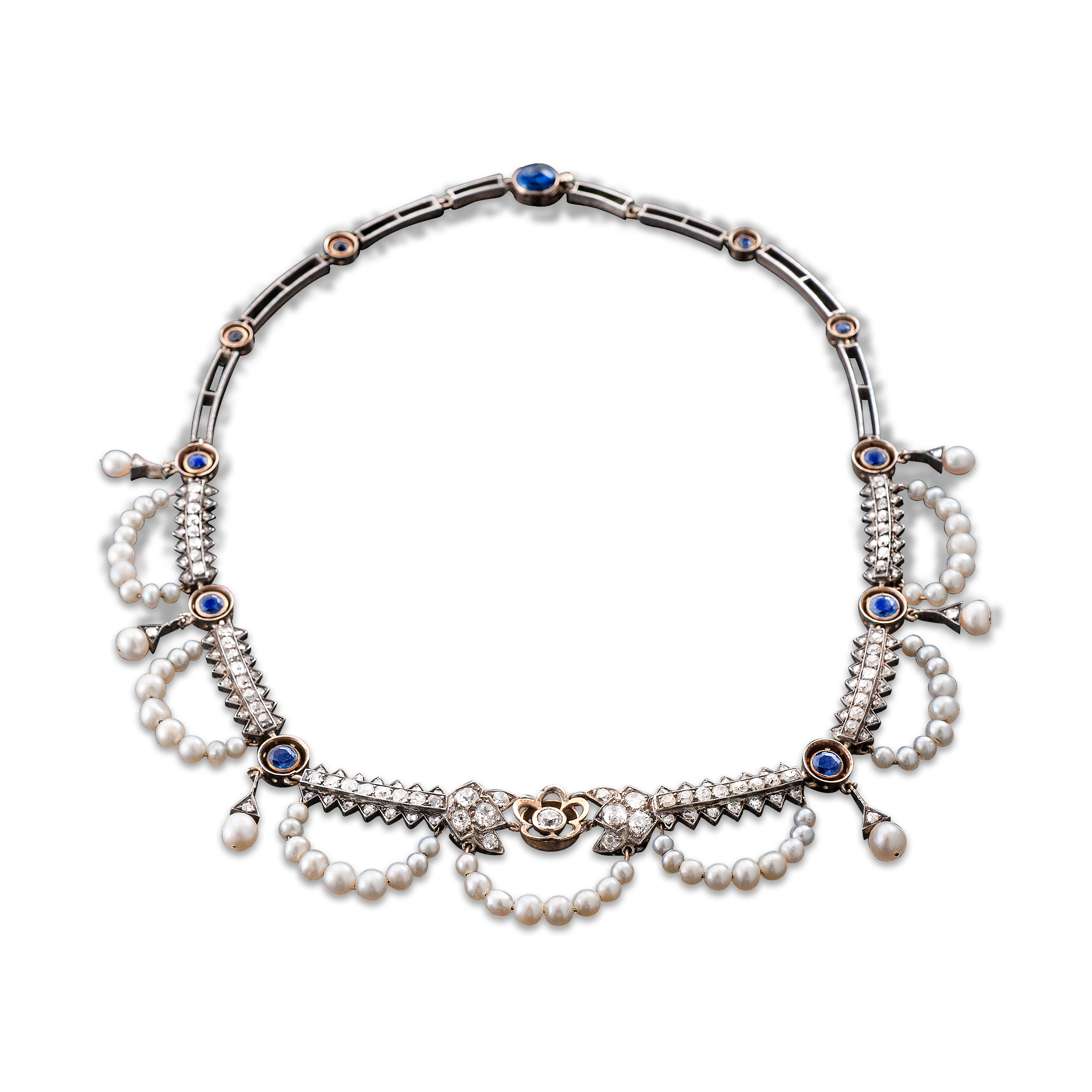 Victorian Saltwater Pearl and Diamond Necklace