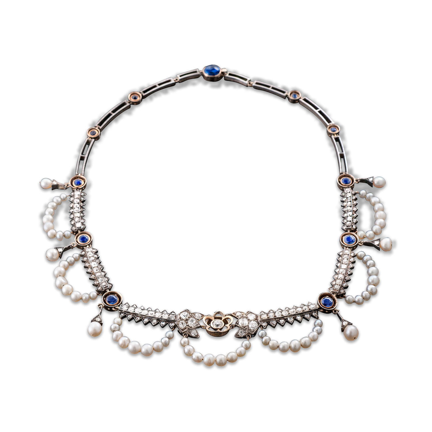 Victorian Saltwater Pearl and Diamond Necklace