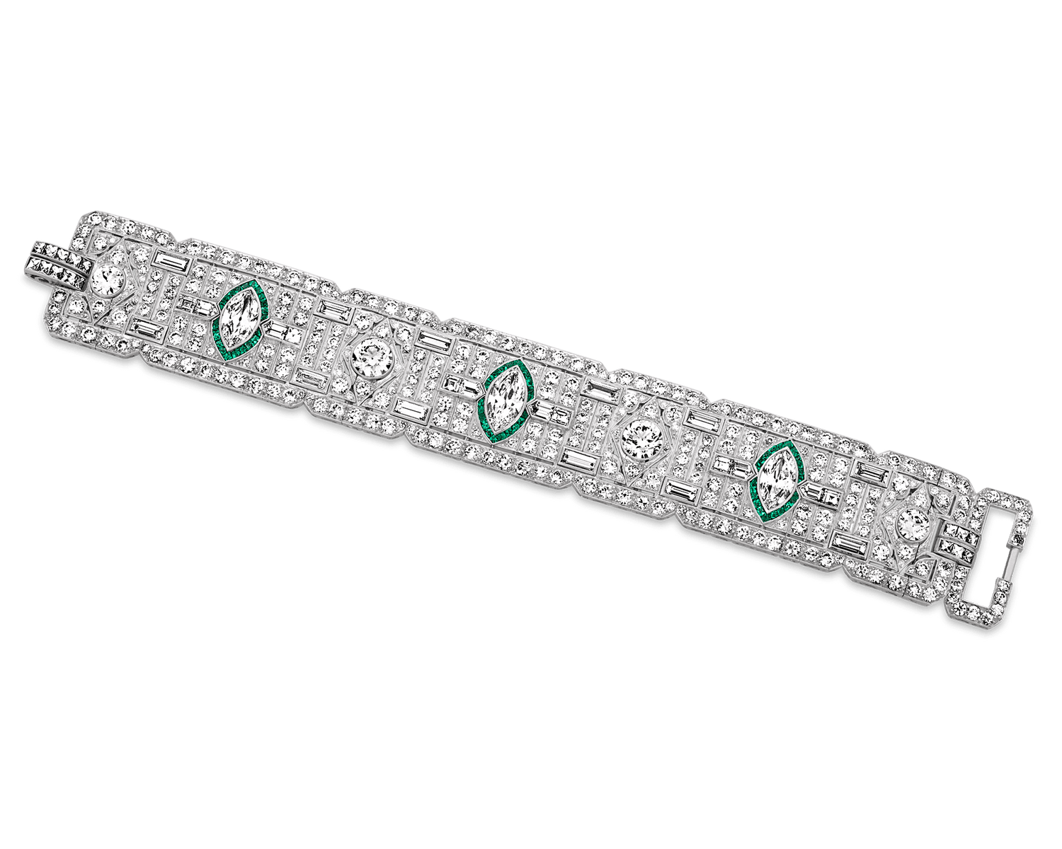 Art Deco Diamond and Emerald Bracelet, 40.00 Carats