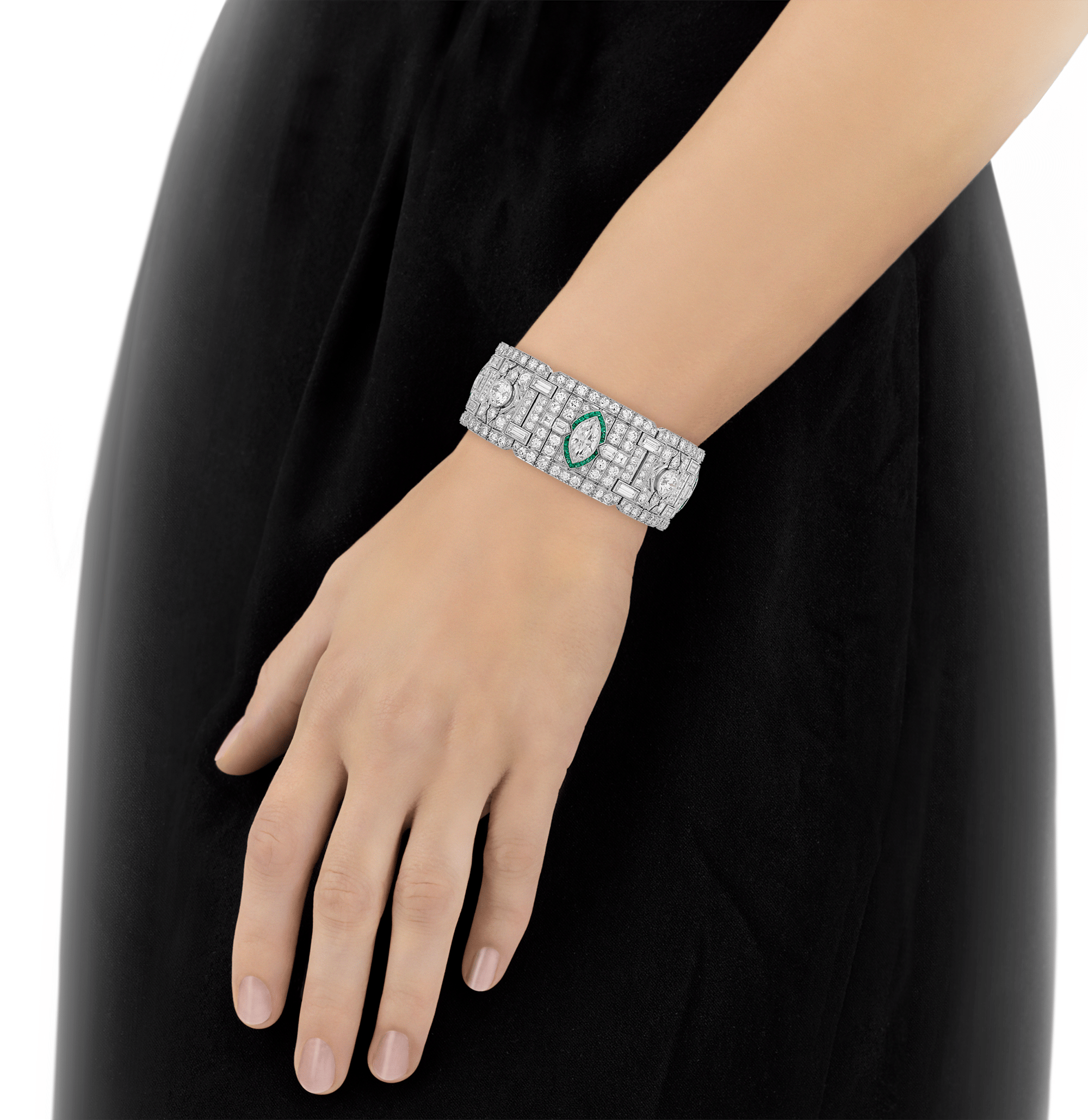 Art Deco Diamond and Emerald Bracelet, 40.00 Carats