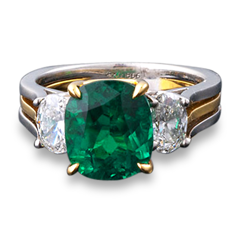 Cushion-Cut Colombian Emerald Ring, 3.67 Carats