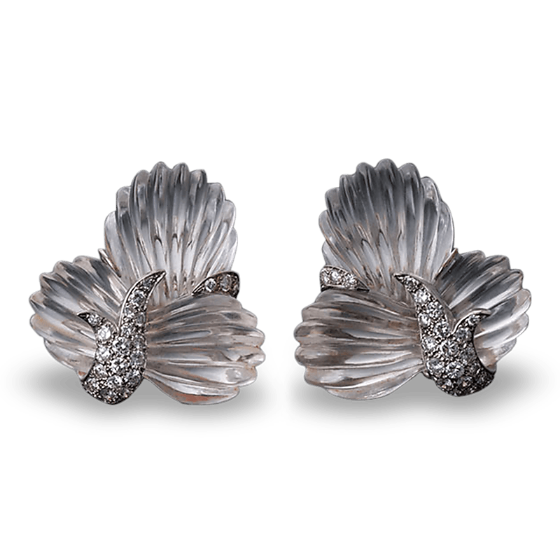 Carved Crystal and Diamond Earrings