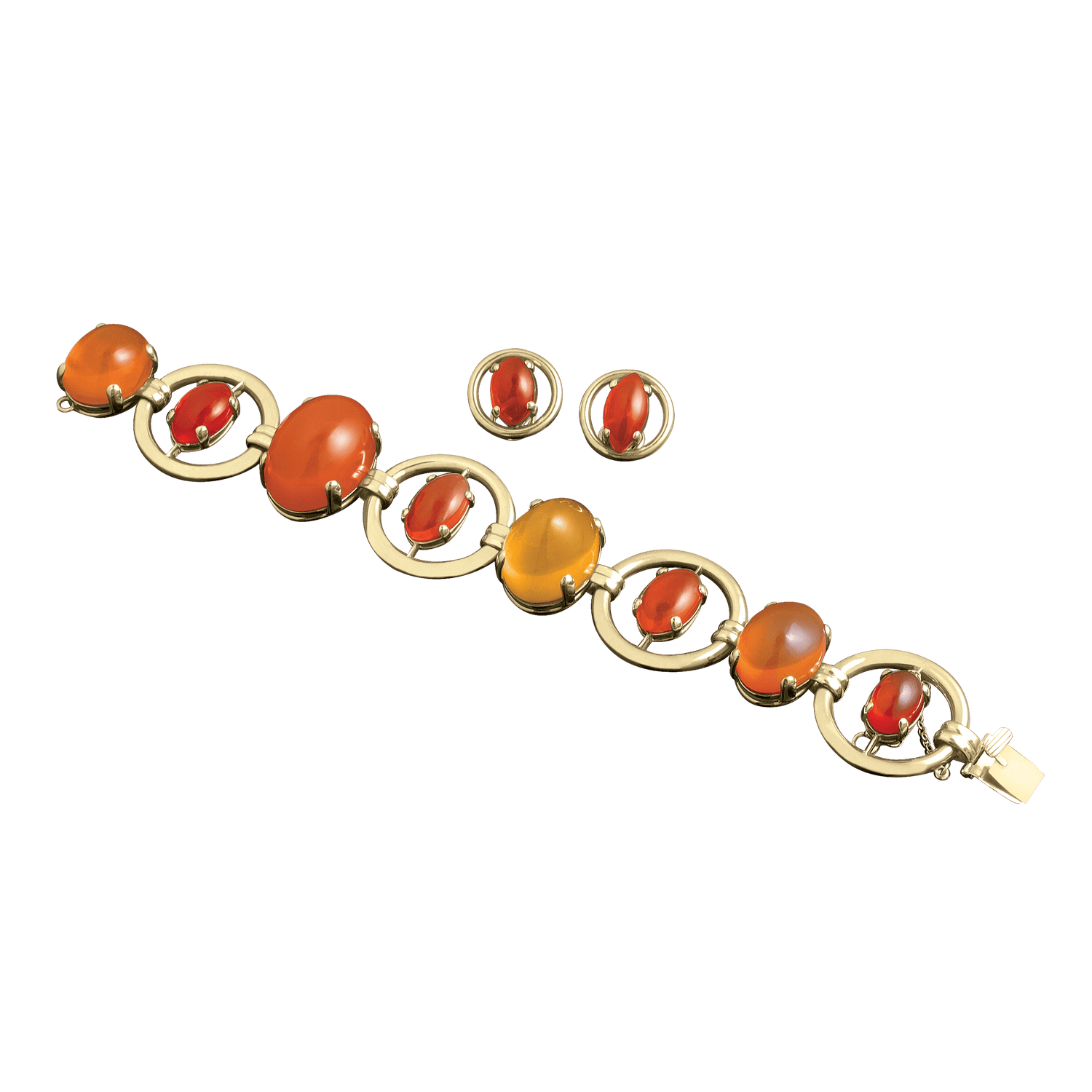 Fire Opal Bracelet and Earring Suite, 95.00 Carats