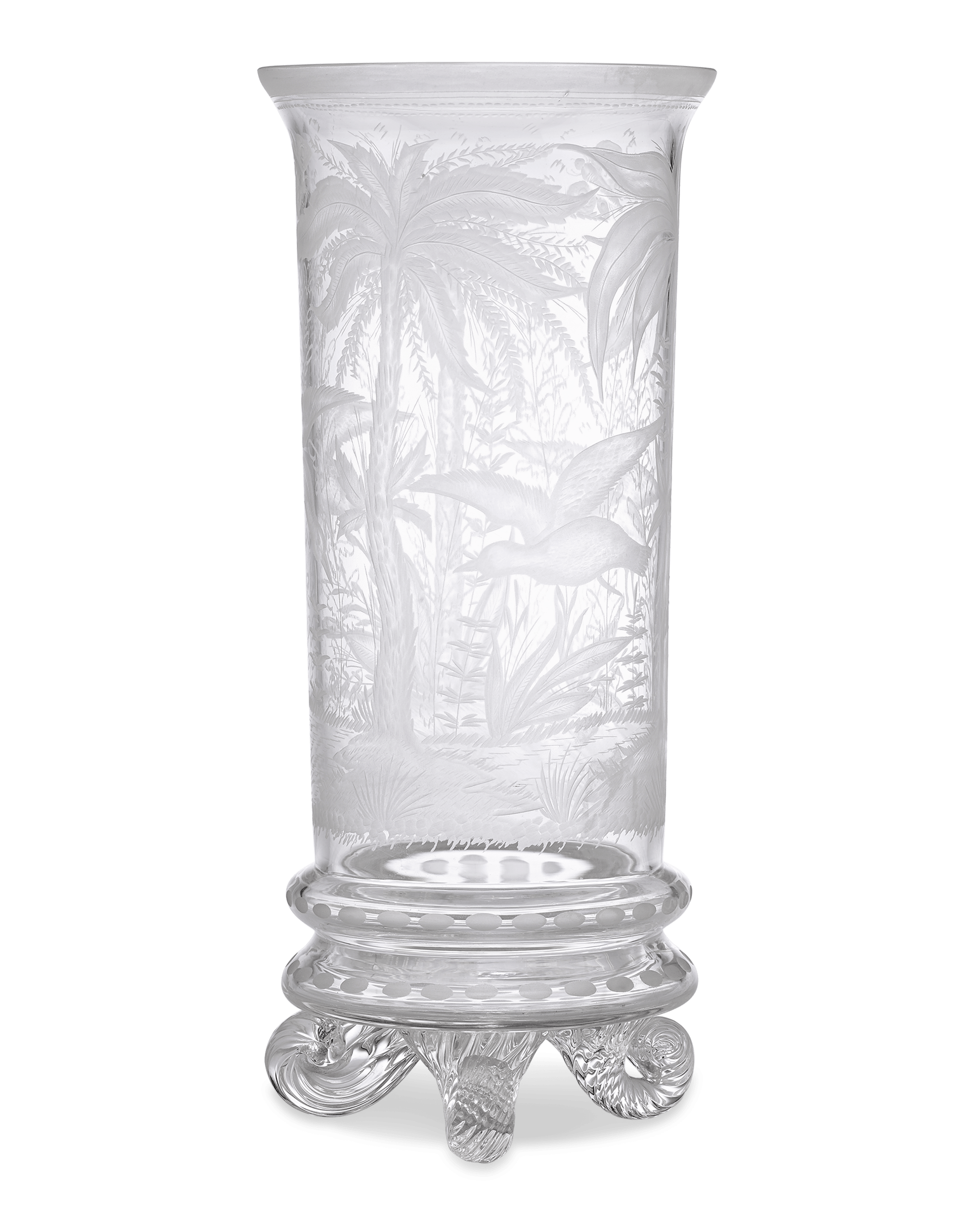 Chinoiserie Engraved Glass Vase by Stevens & Williams