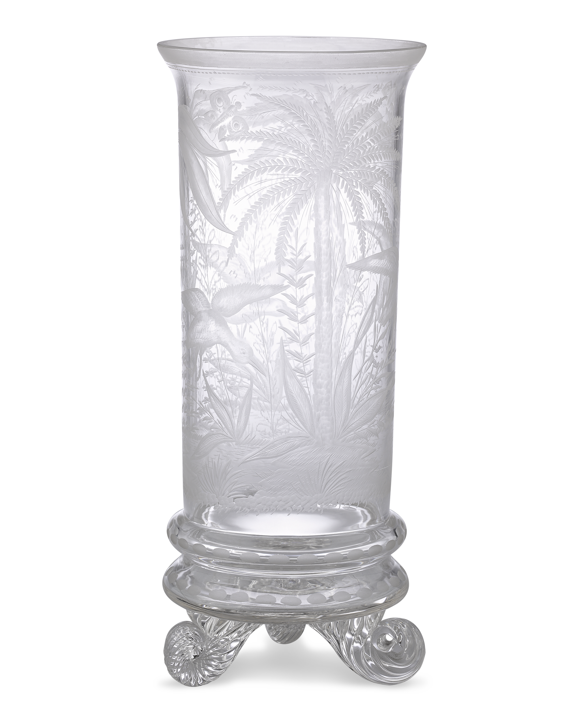 Chinoiserie Engraved Glass Vase by Stevens & Williams