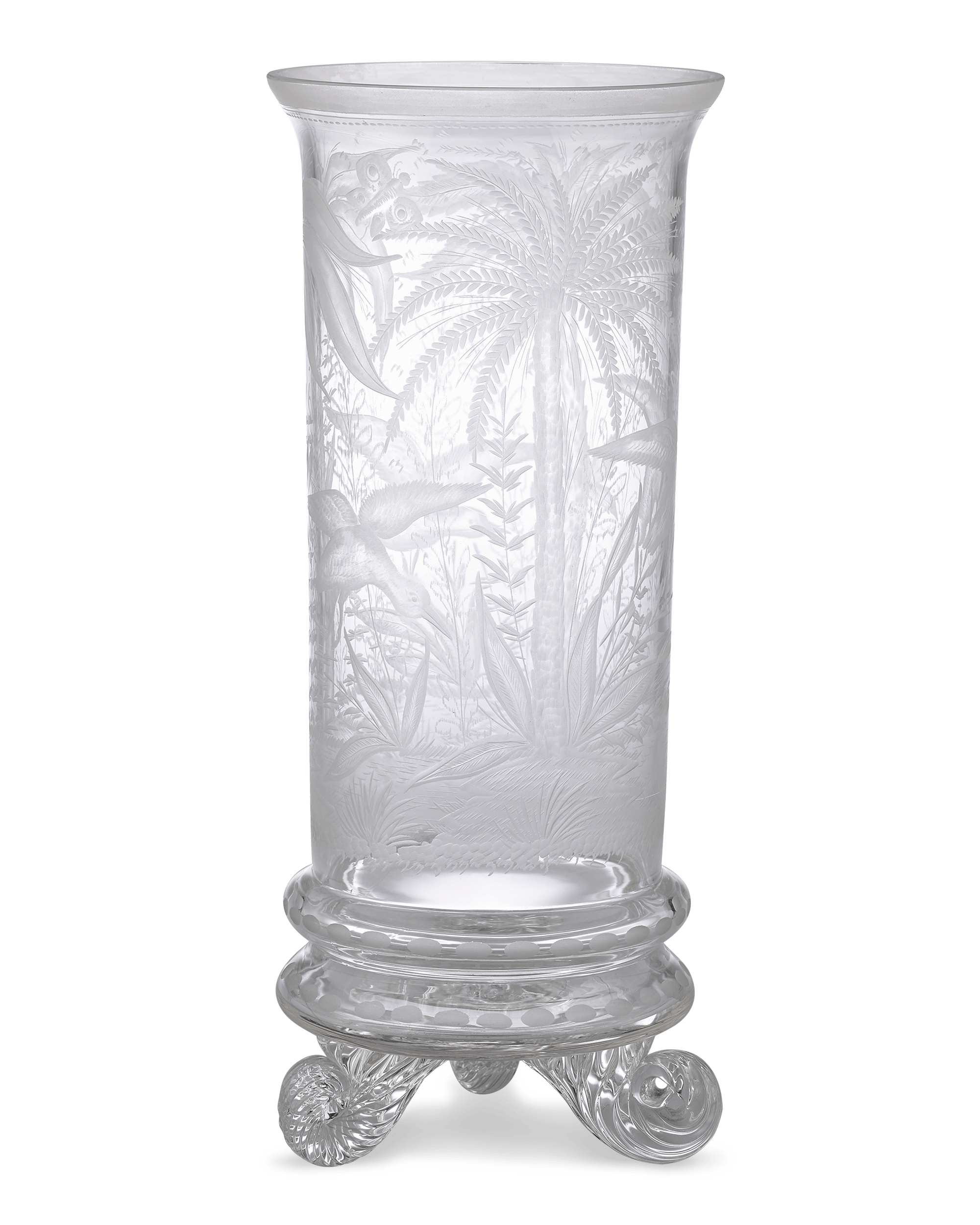 Chinoiserie Engraved Glass Vase by Stevens & Williams