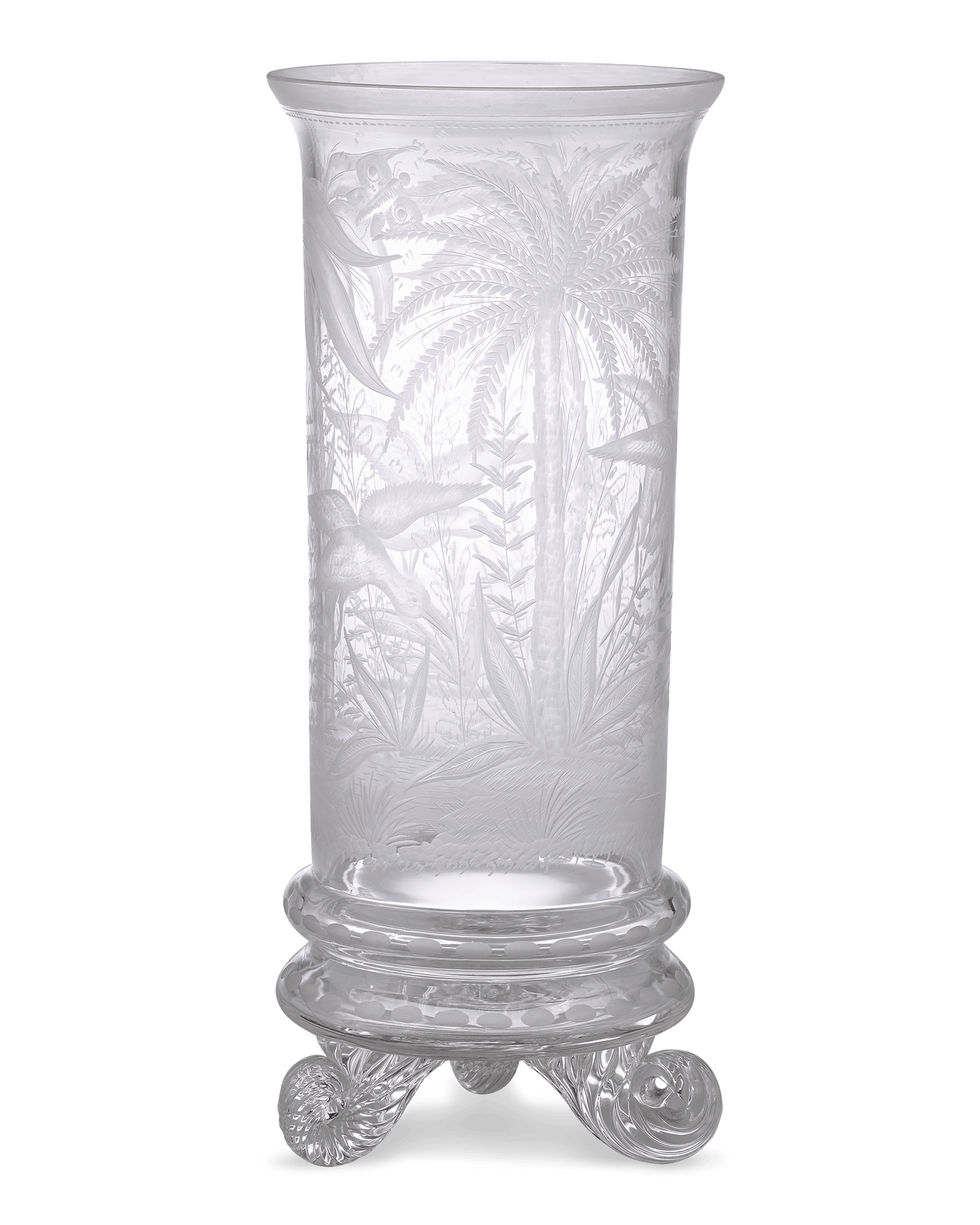 Chinoiserie Engraved Glass Vase by Stevens & Williams