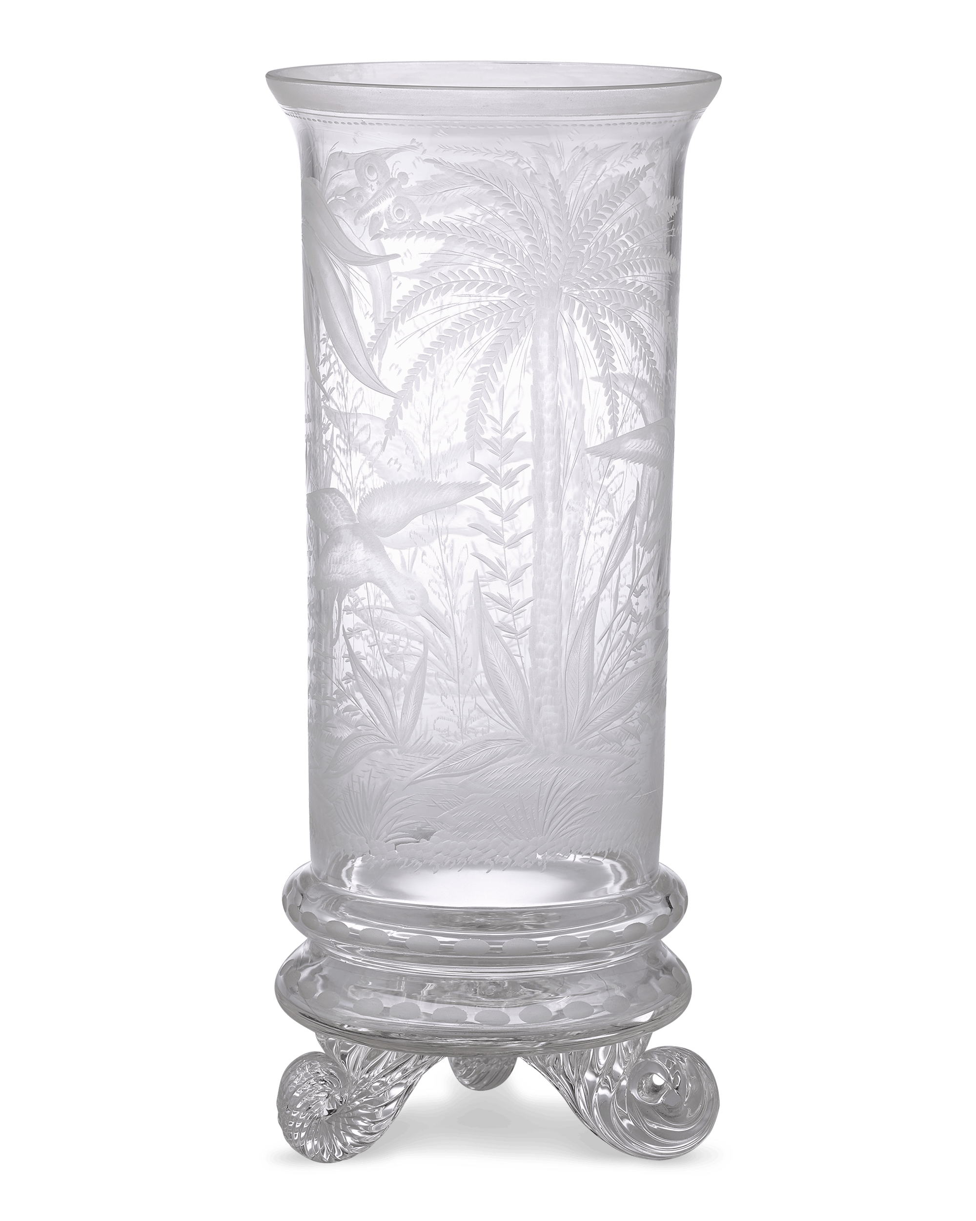 Chinoiserie Engraved Glass Vase by Stevens & Williams