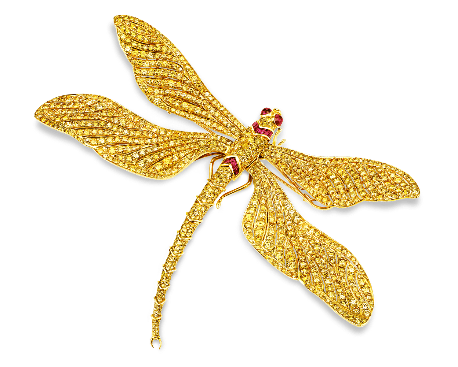 Fancy Vivid Yellow Diamond Dragonfly Brooch