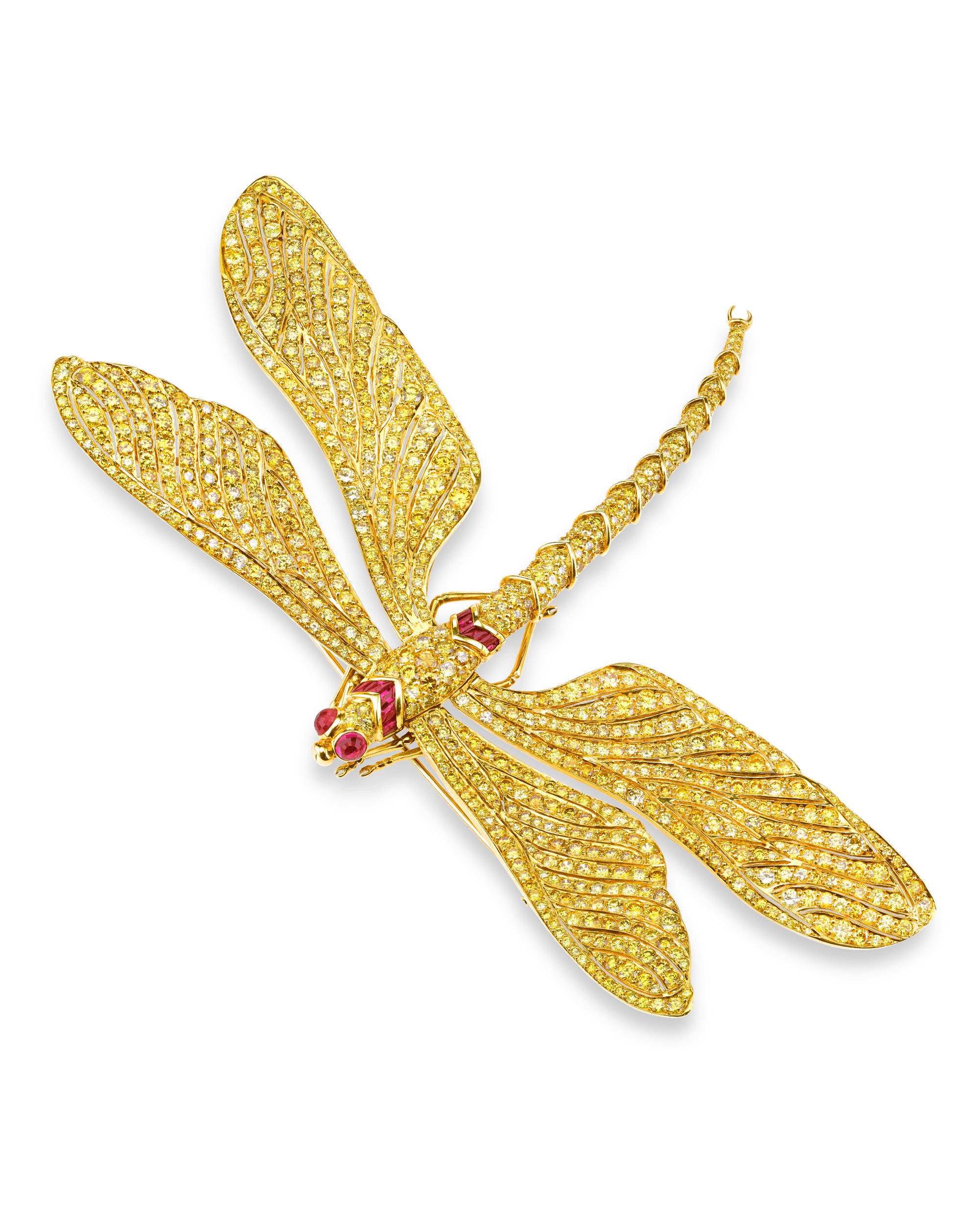 Fancy Vivid Yellow Diamond Dragonfly Brooch