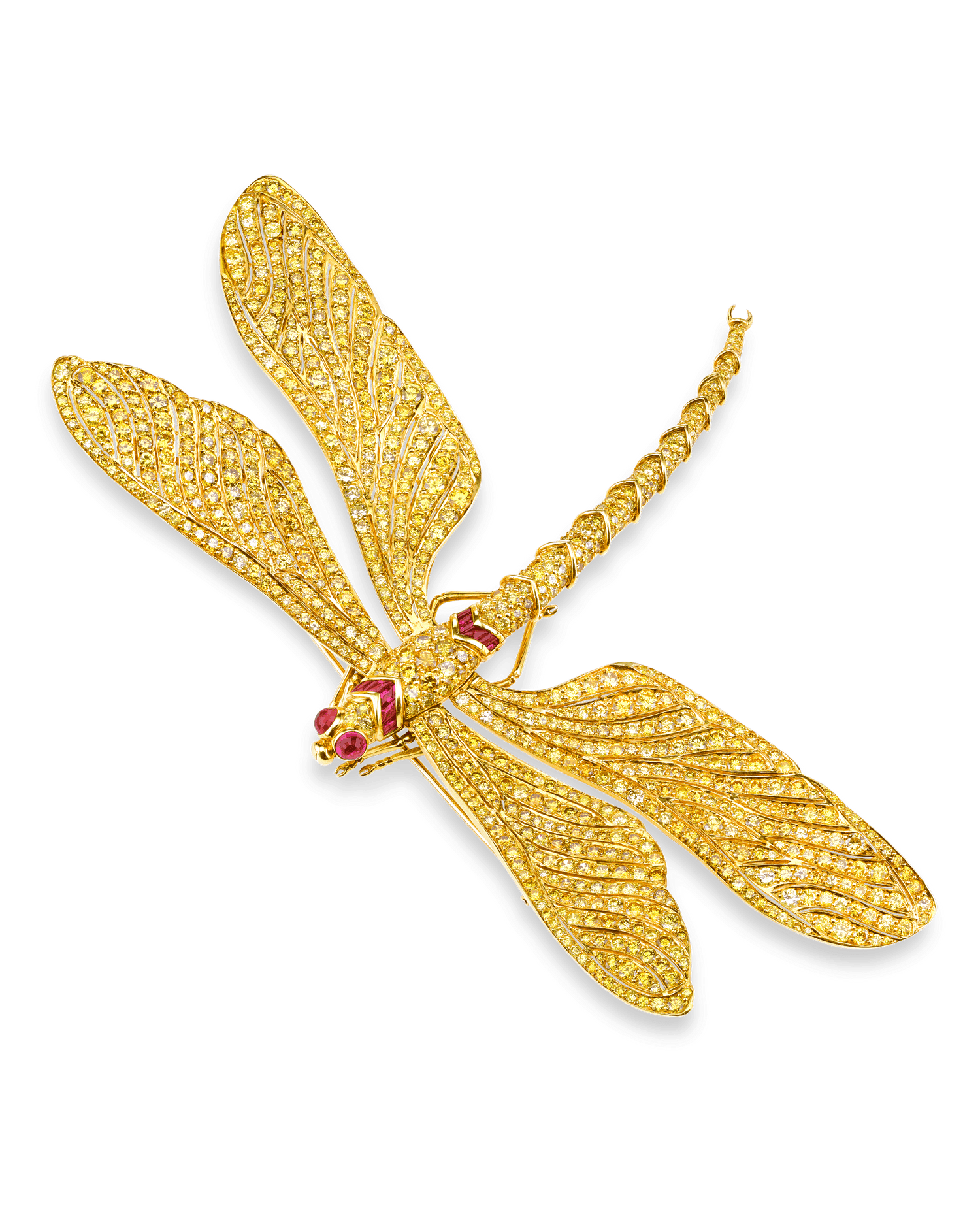 Fancy Vivid Yellow Diamond Dragonfly Brooch