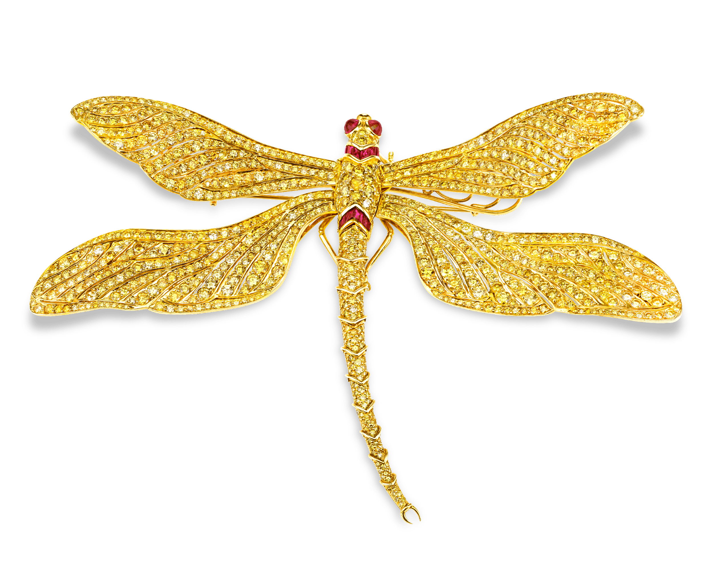 Fancy Vivid Yellow Diamond Dragonfly Brooch