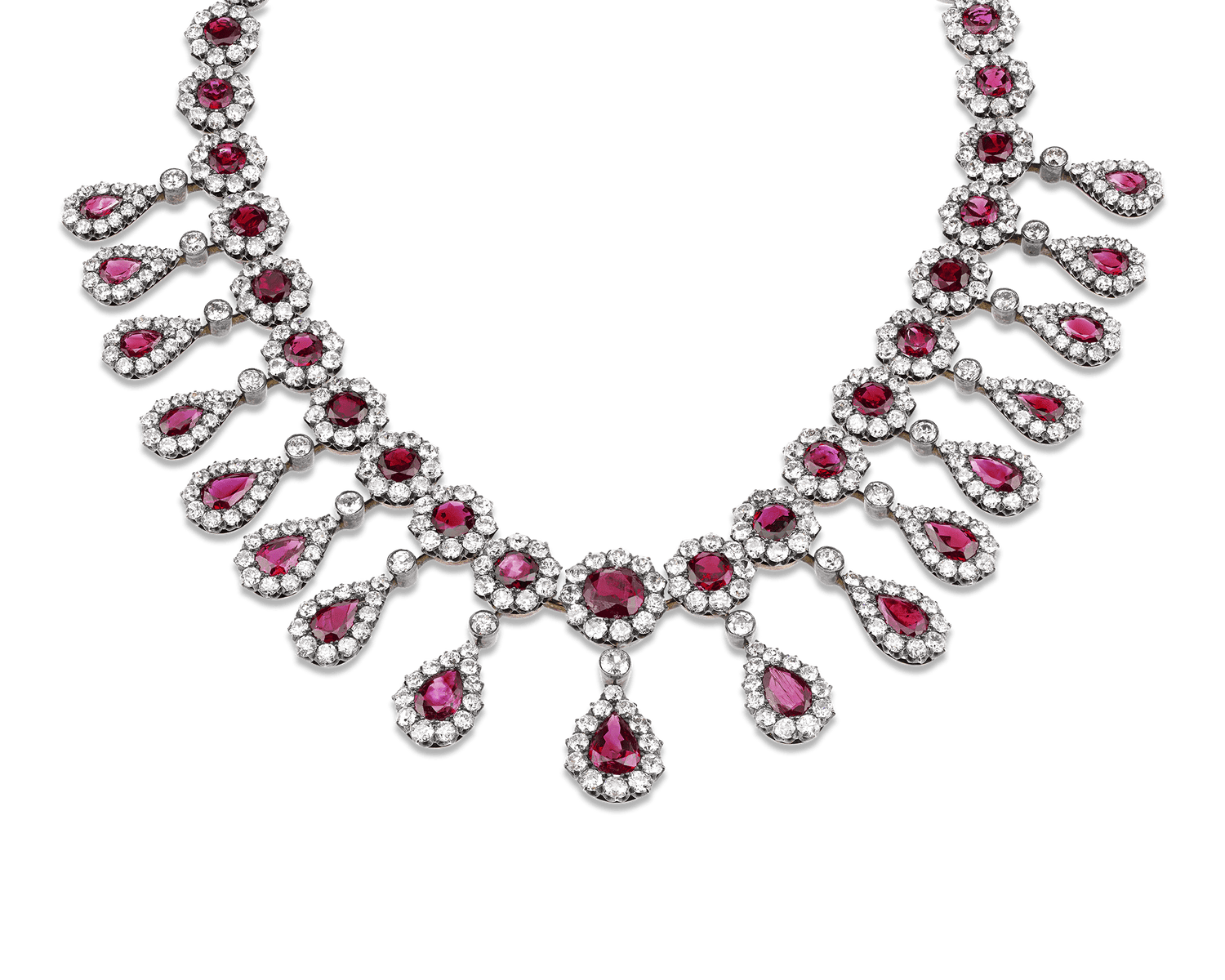 Antique Burma Ruby and Diamond Necklace