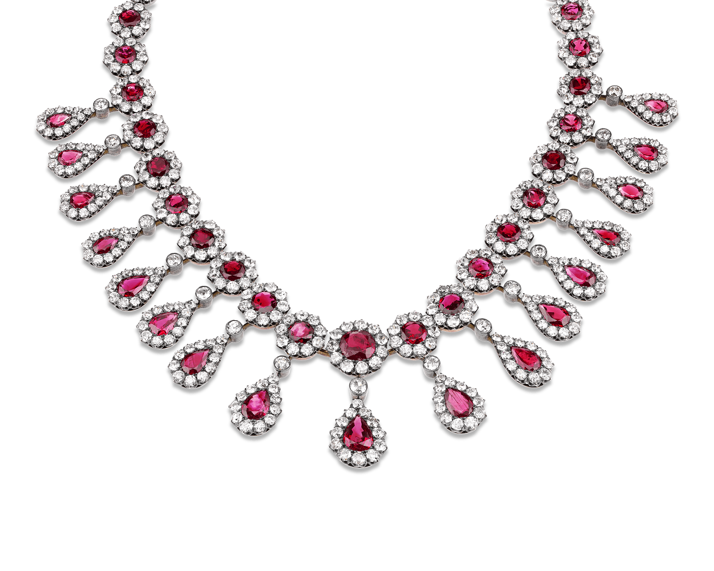 Antique Burma Ruby and Diamond Necklace
