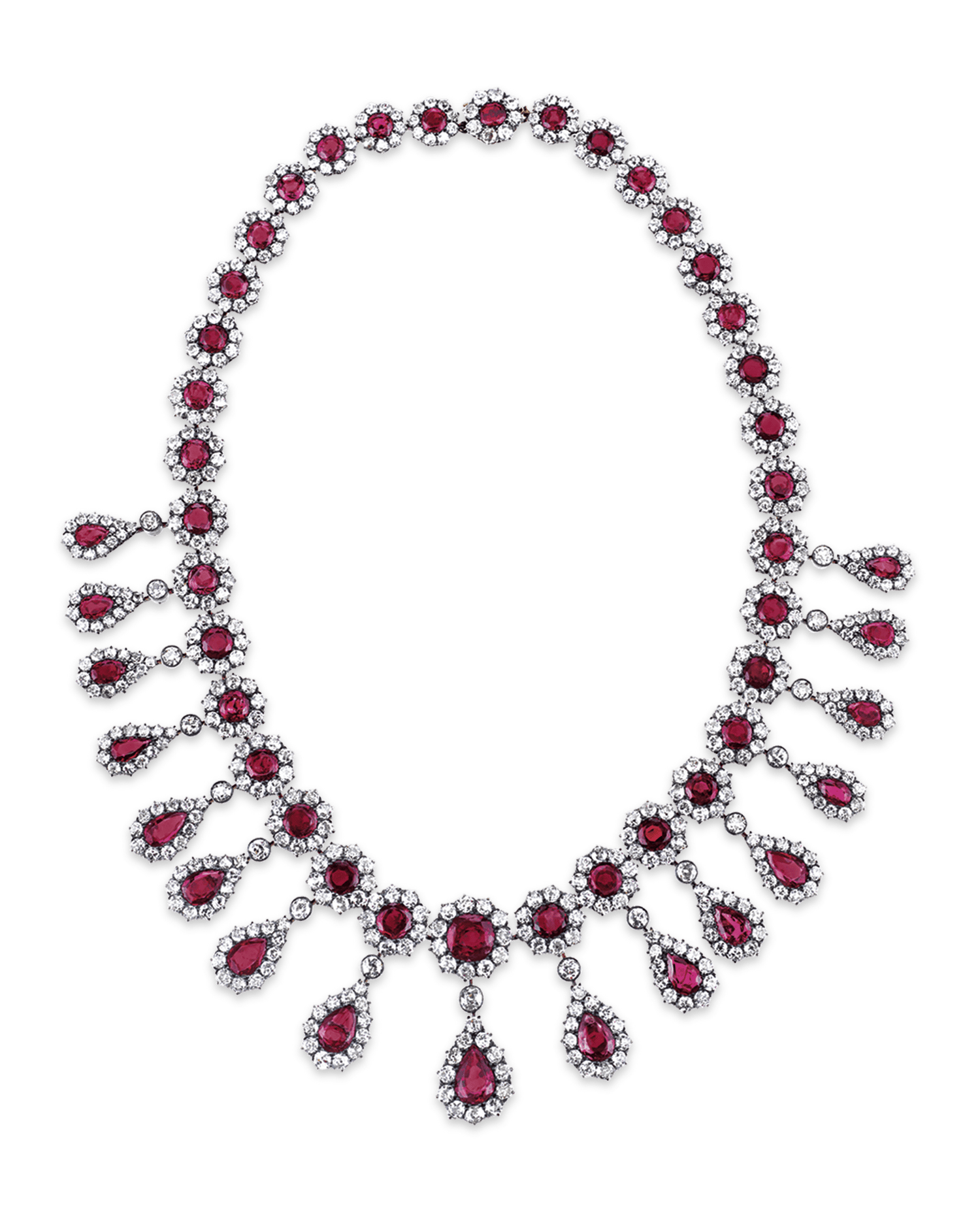 Antique Burma Ruby and Diamond Necklace