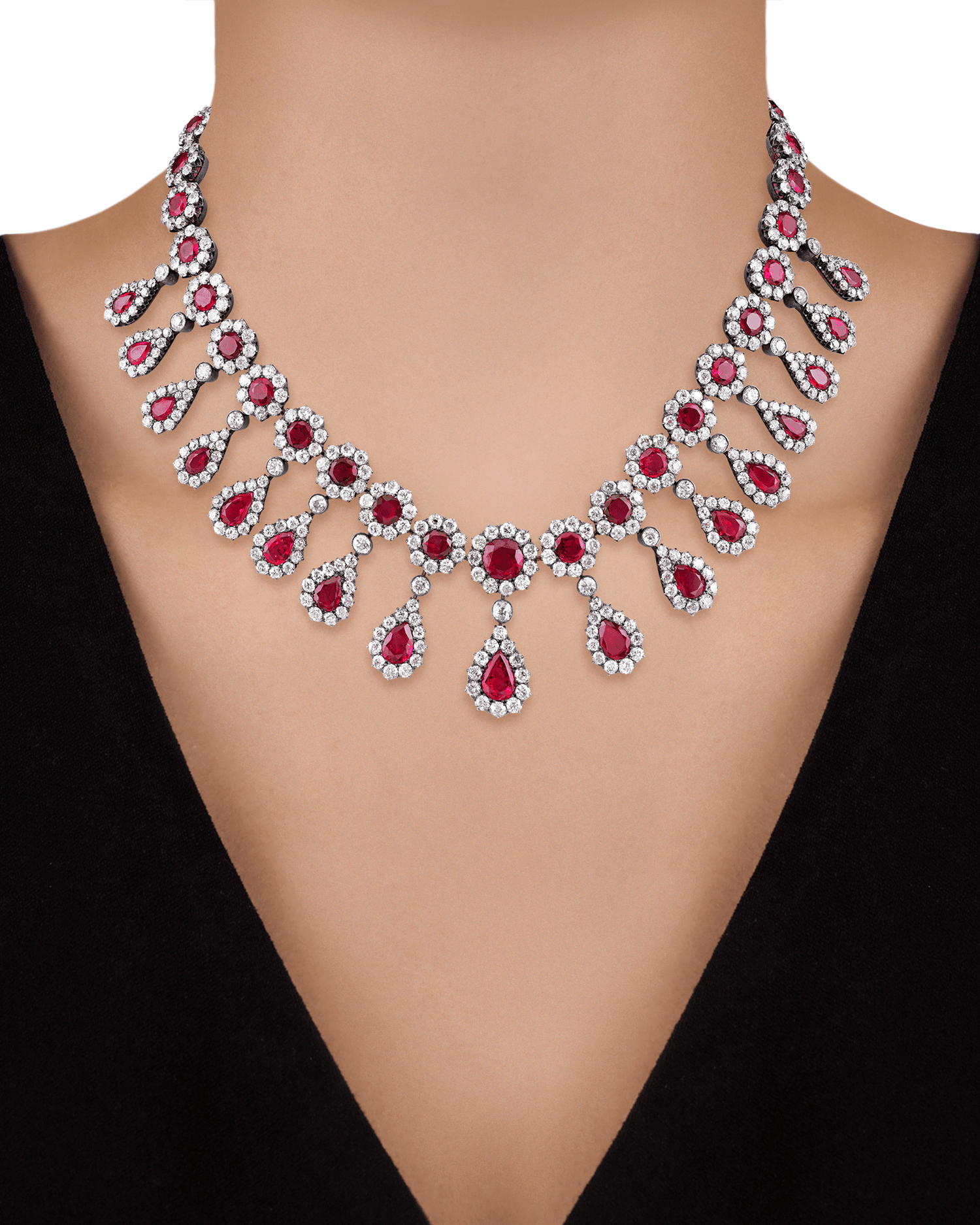 Antique Burma Ruby and Diamond Necklace