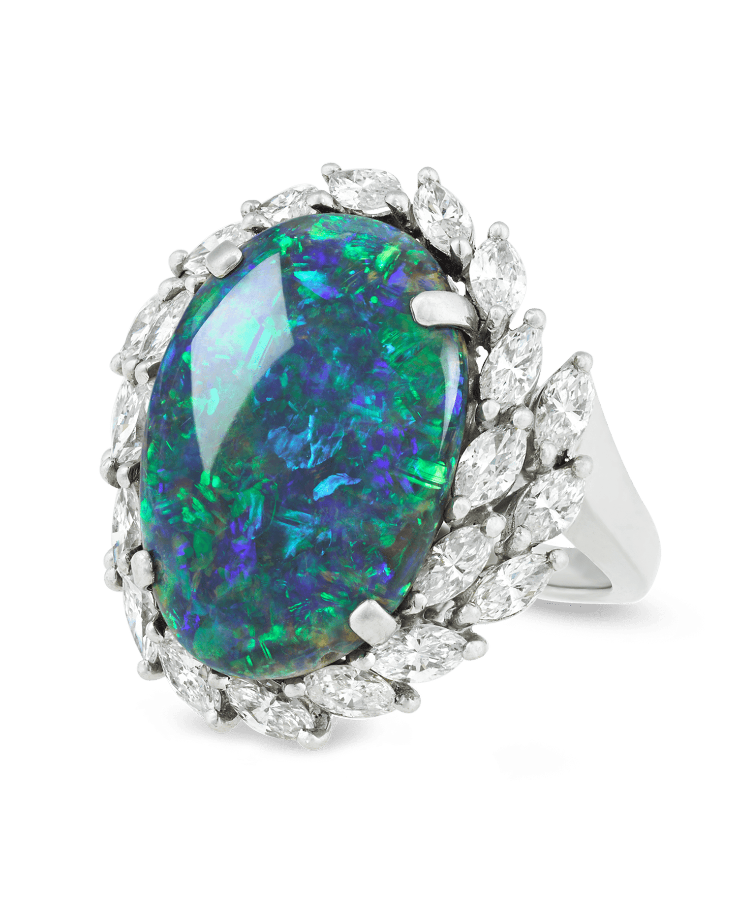 Black Opal and Diamond Ring, 8.28 Carats