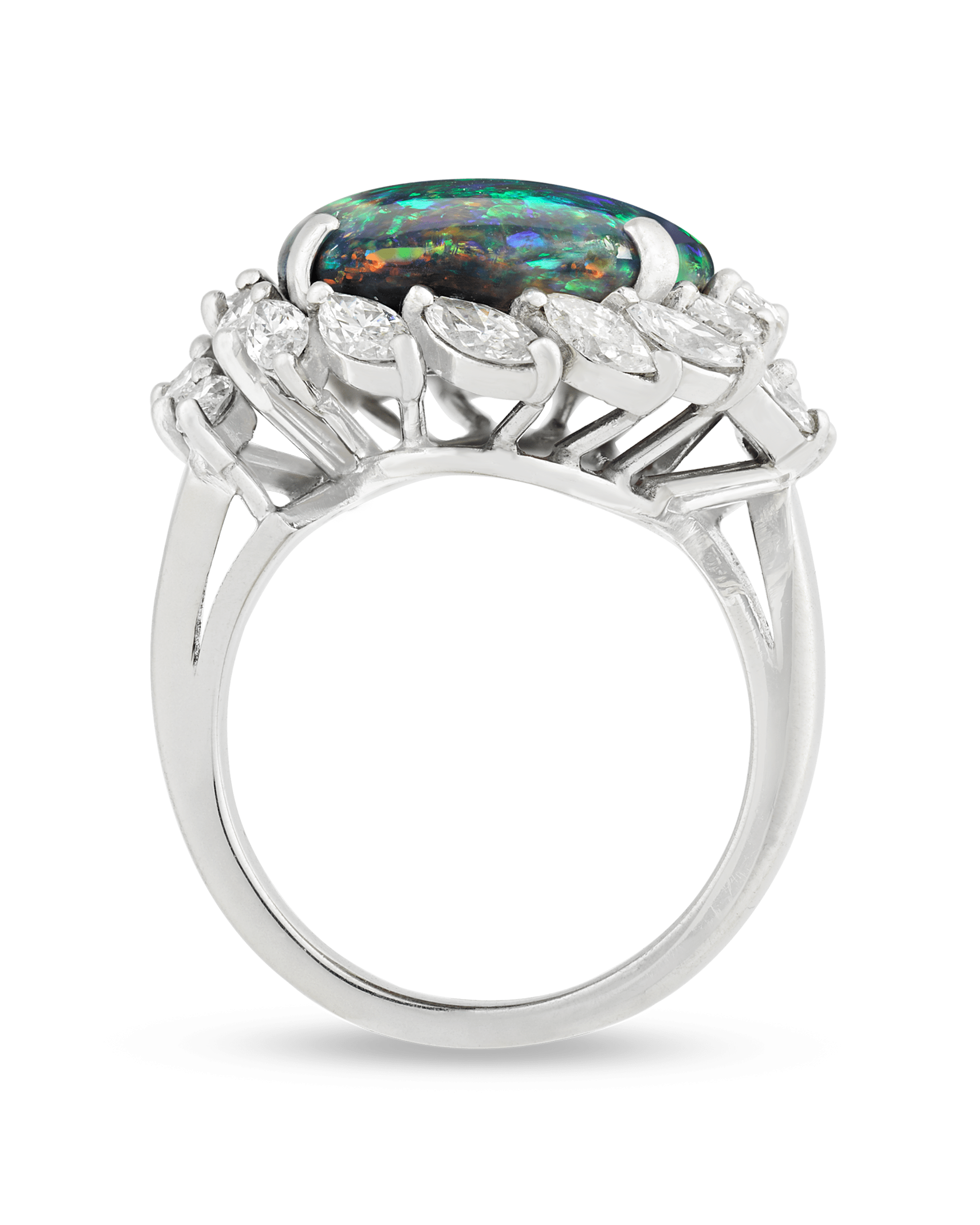 Black Opal and Diamond Ring, 8.28 Carats