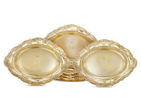 Tiffany & Co. Chrysanthemum Silver Gilt Oval Bowls, Set of 6