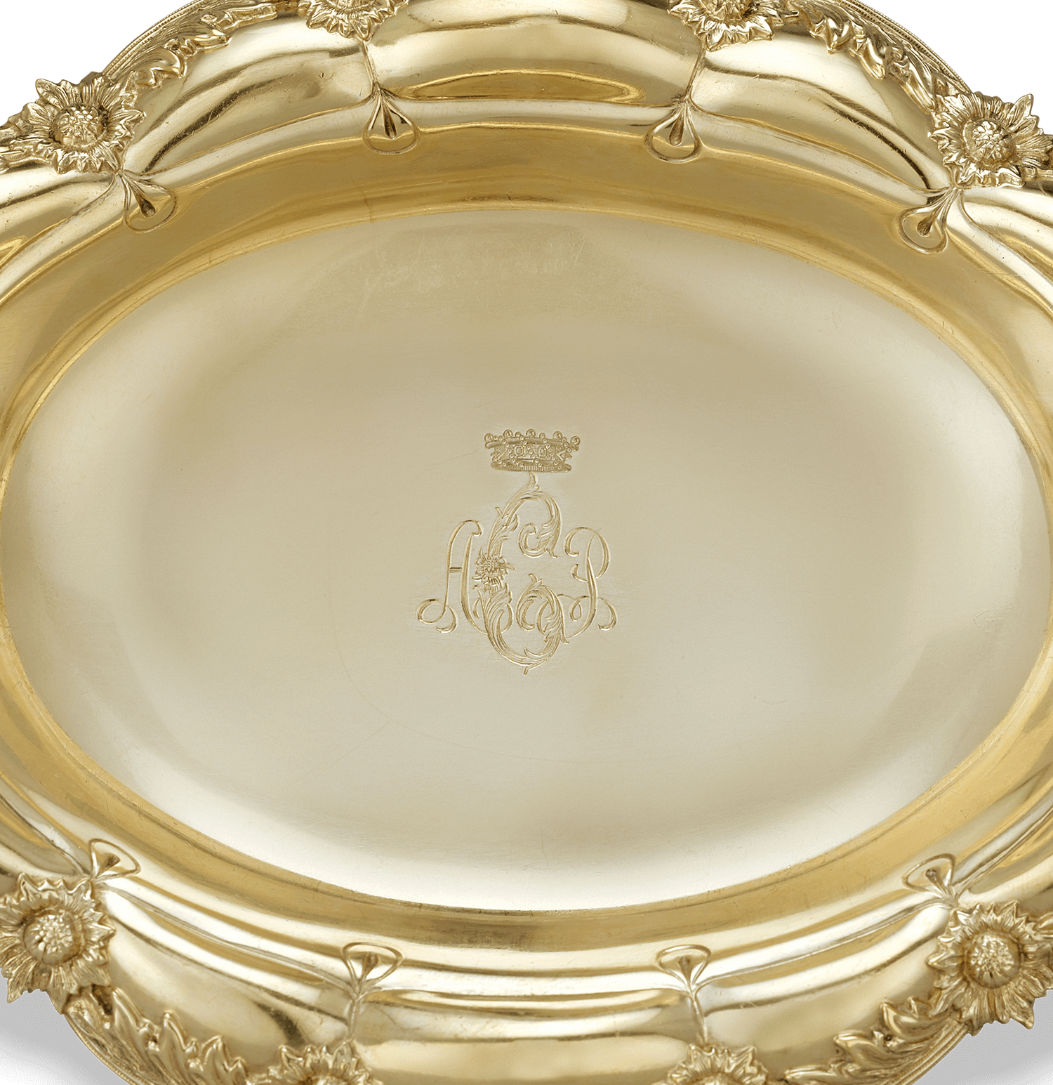 Tiffany & Co. Chrysanthemum Silver Gilt Oval Bowls, Set of 6