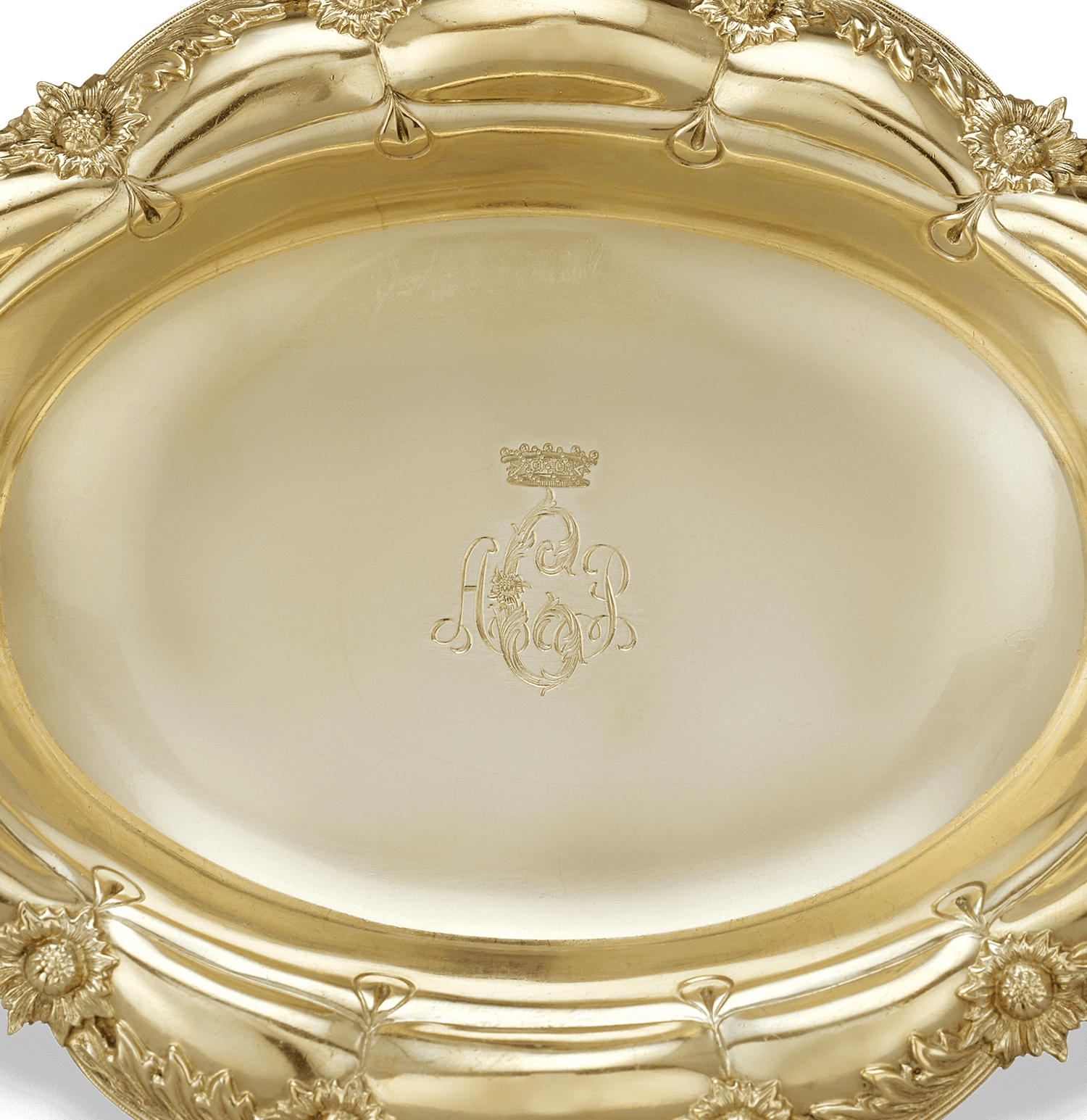 Tiffany & Co. Chrysanthemum Silver Gilt Oval Bowls, Set of 6