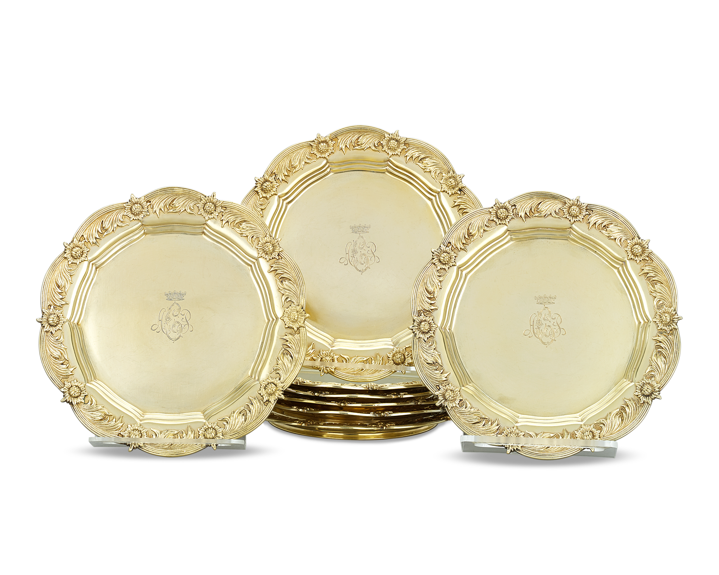 Chrysanthemum Silver Gilt Salad Plates by Tiffany & Co.