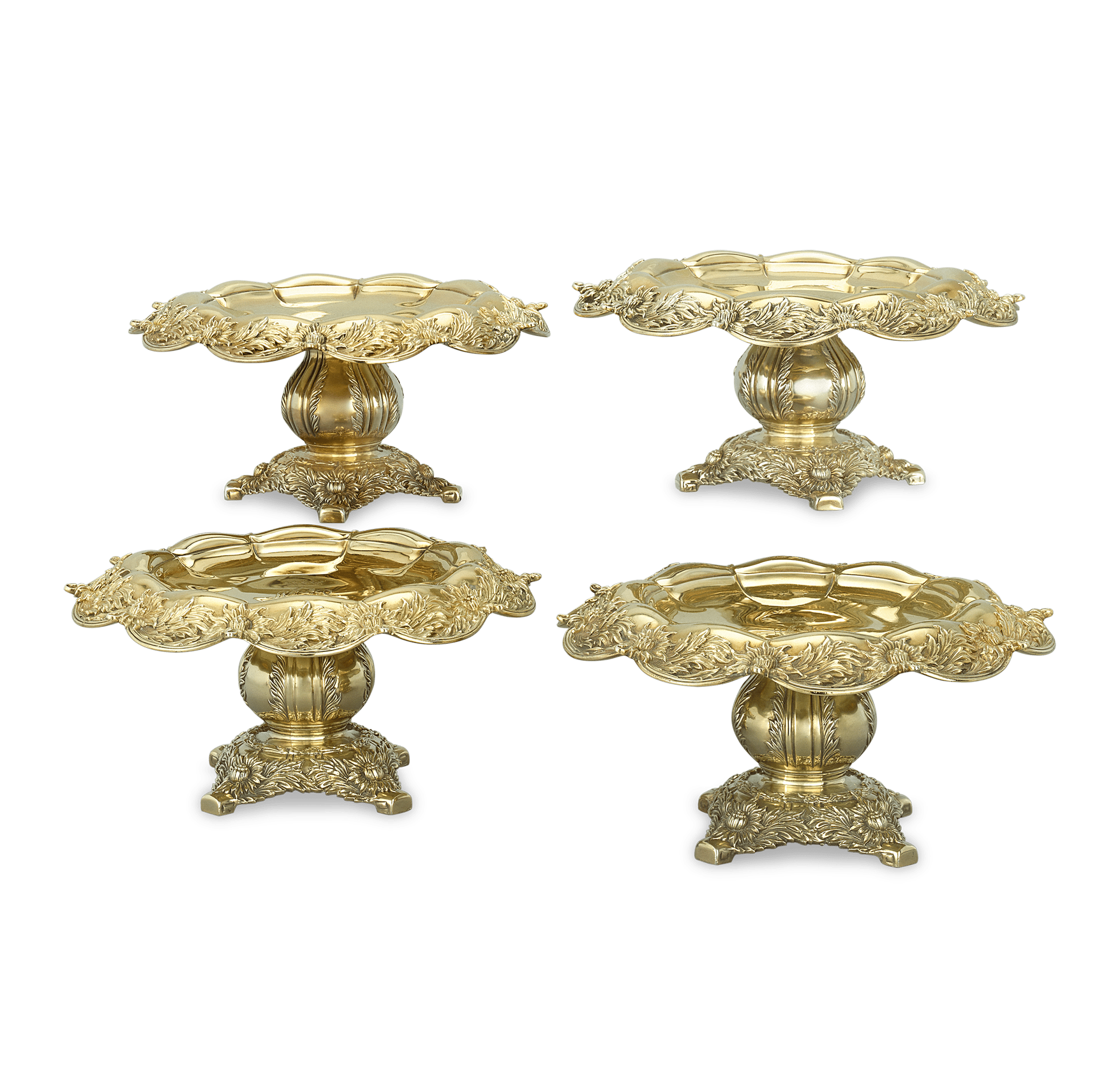 Tiffany & Co. Chrysanthemum Silver Gilt Tazze, Set of 4