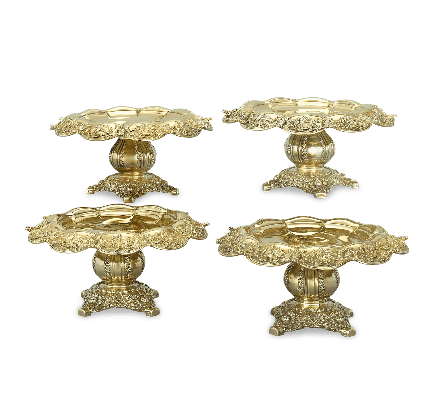 Tiffany & Co. Chrysanthemum Silver Gilt Tazze, Set of 4