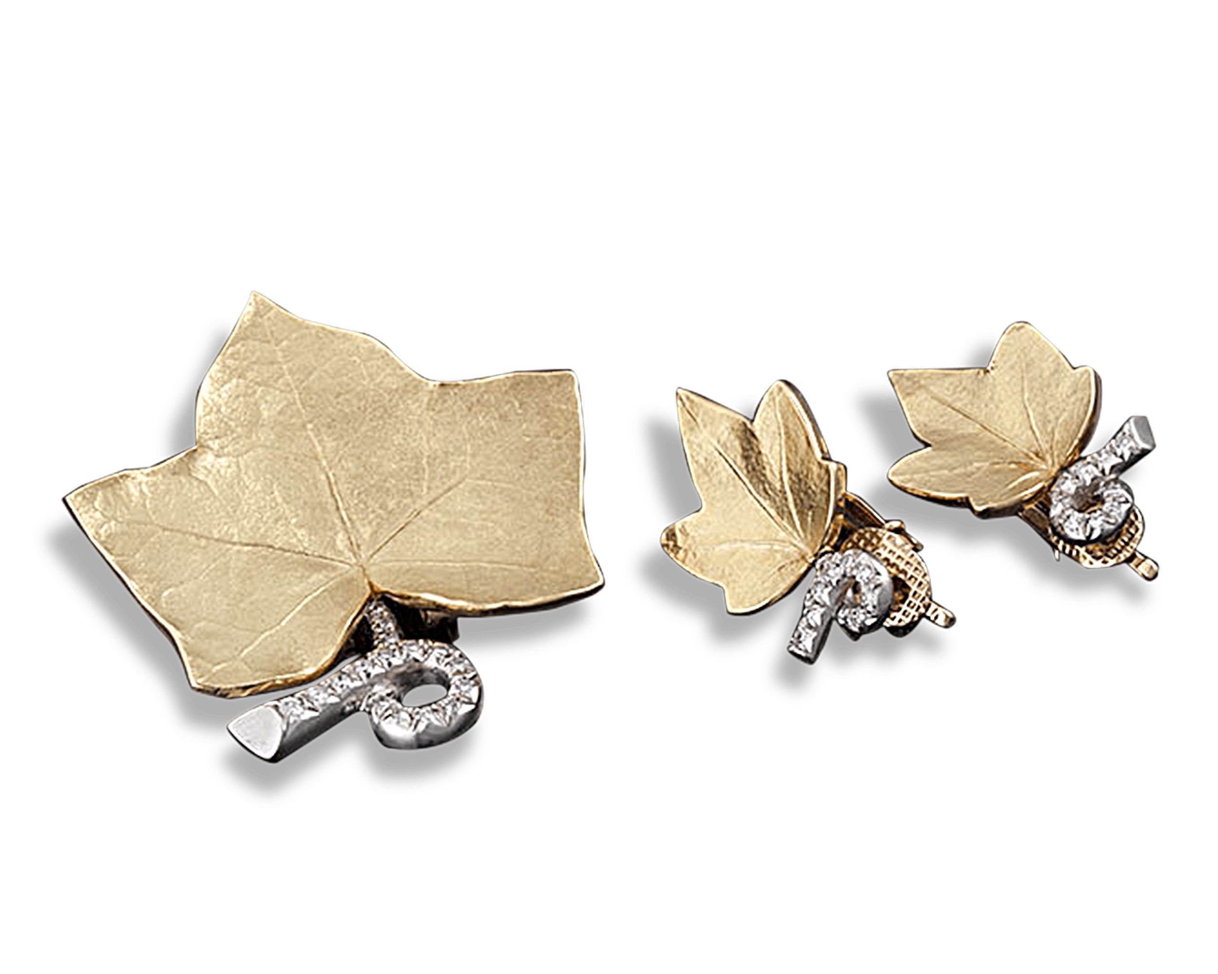 Cartier Leaf Pin and Earring Suite