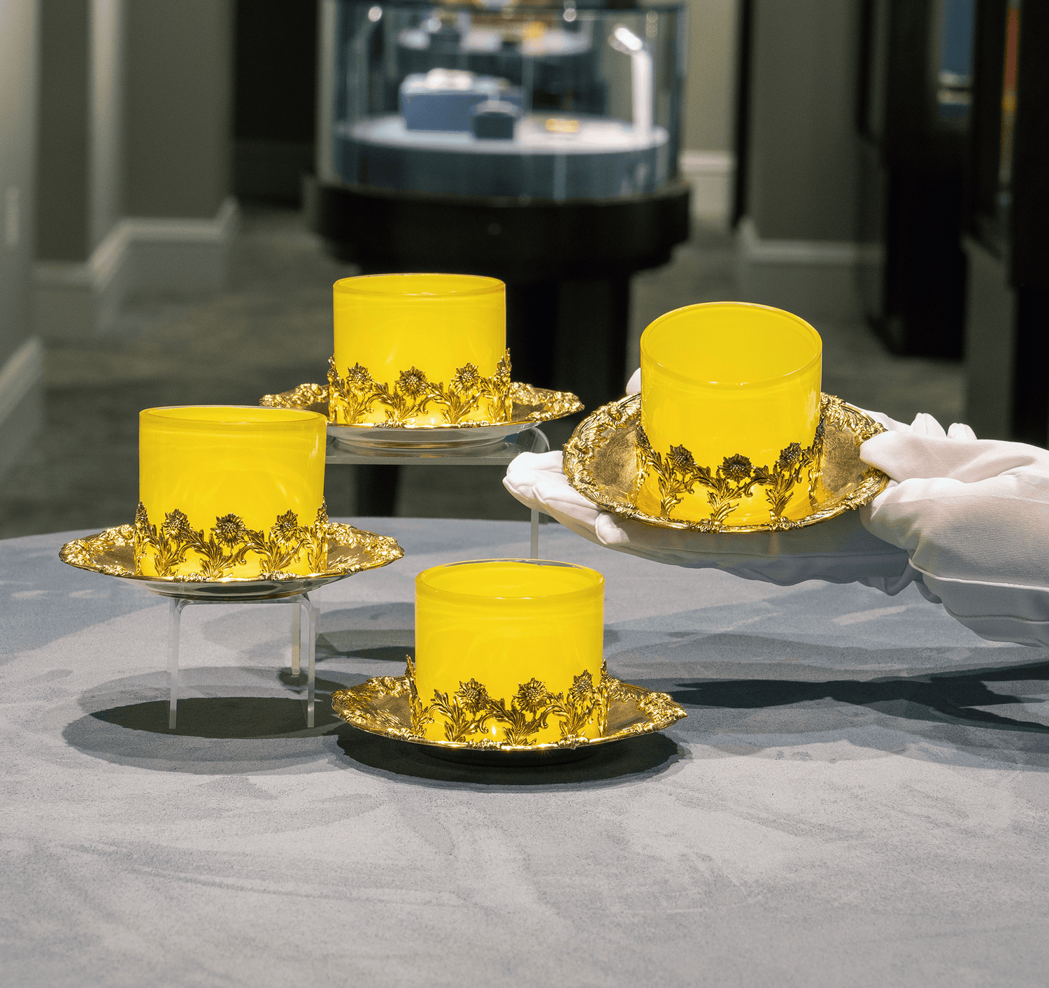 Royal Tiffany & Co. Chrysanthemum Silver-Gilt and Glass Ramekins