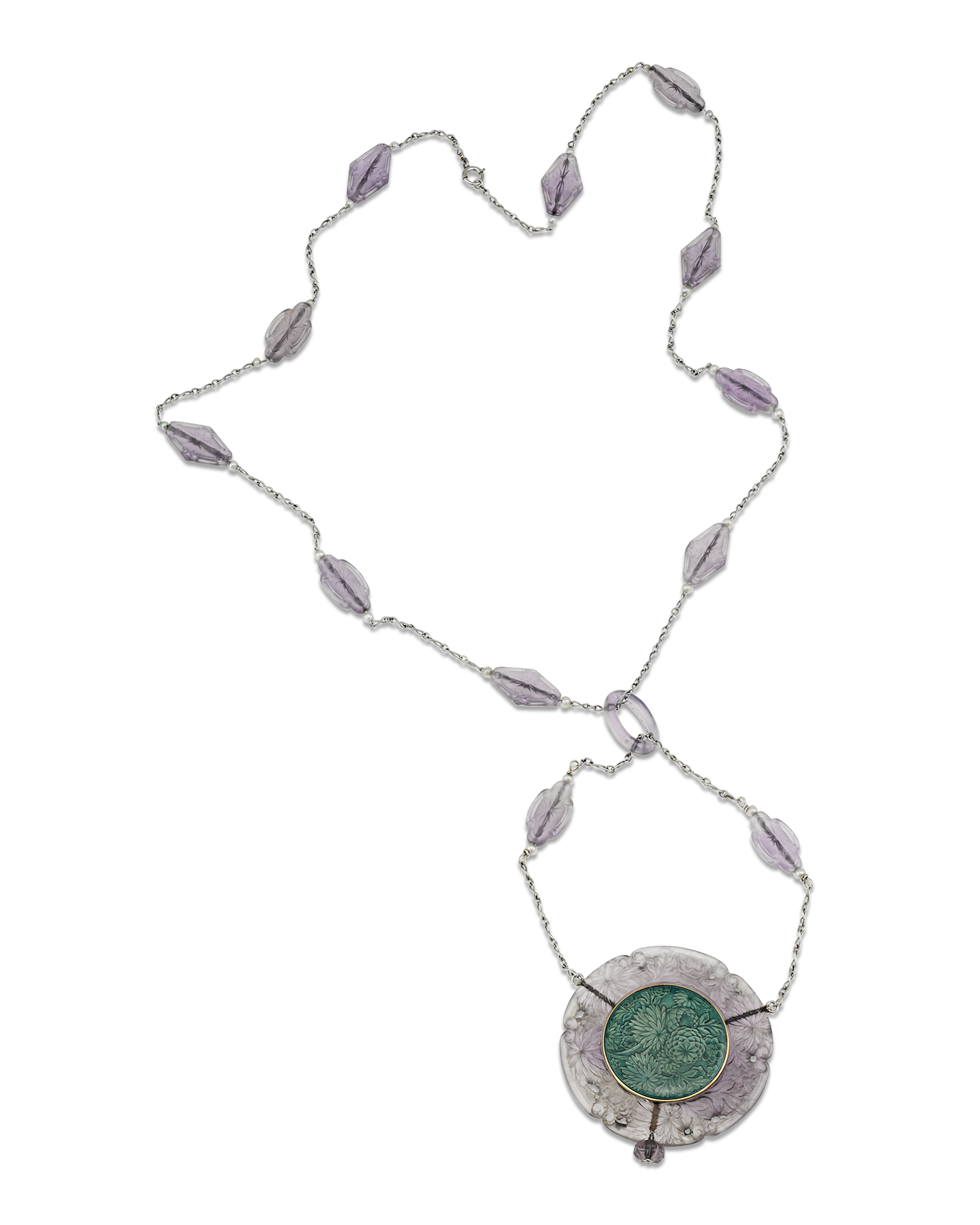 Fréres Amethyst and Enamel Art Deco Pendant