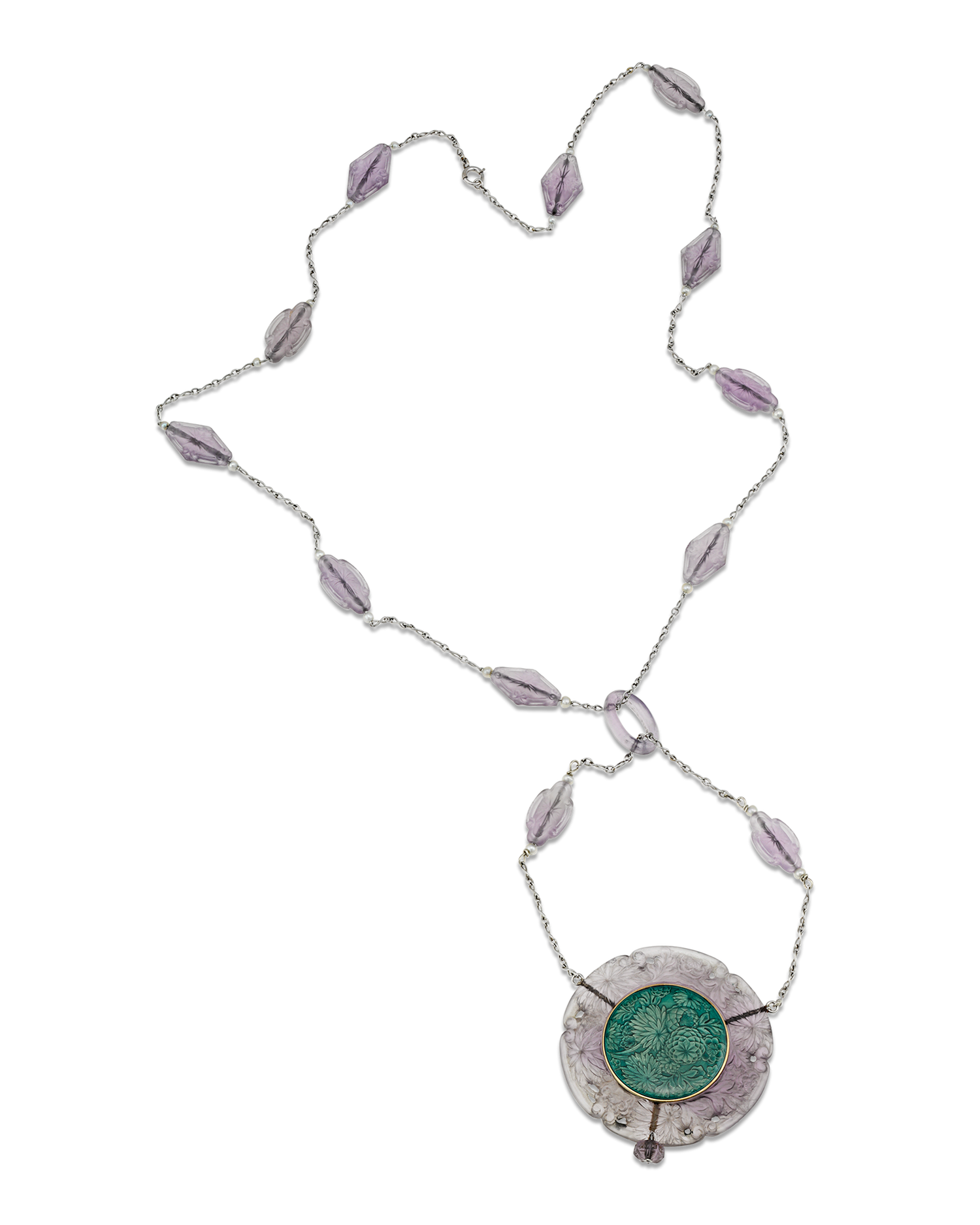 Fréres Amethyst and Enamel Art Deco Pendant