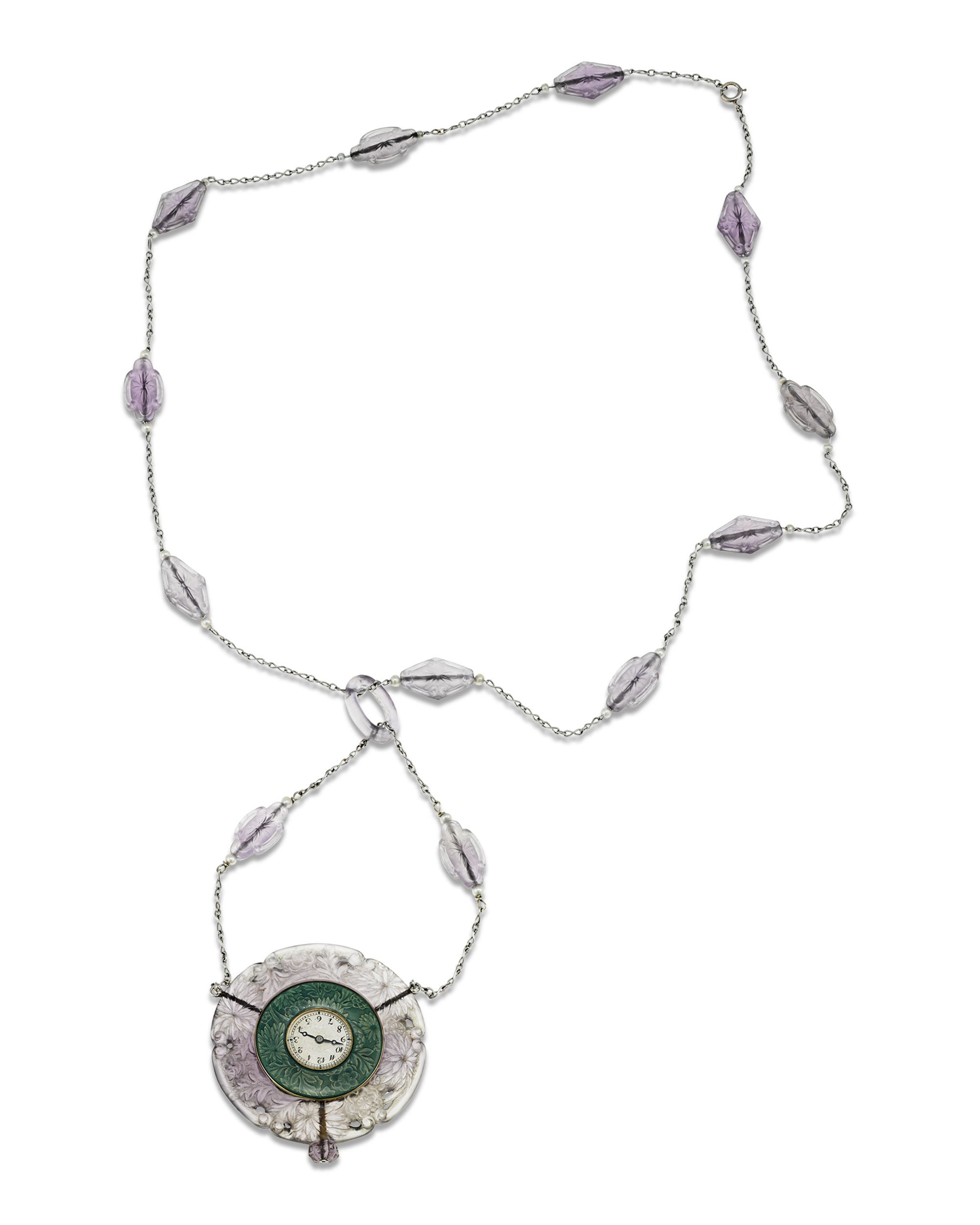 Verger Frères Amethyst and Enamel Art Deco Pendant