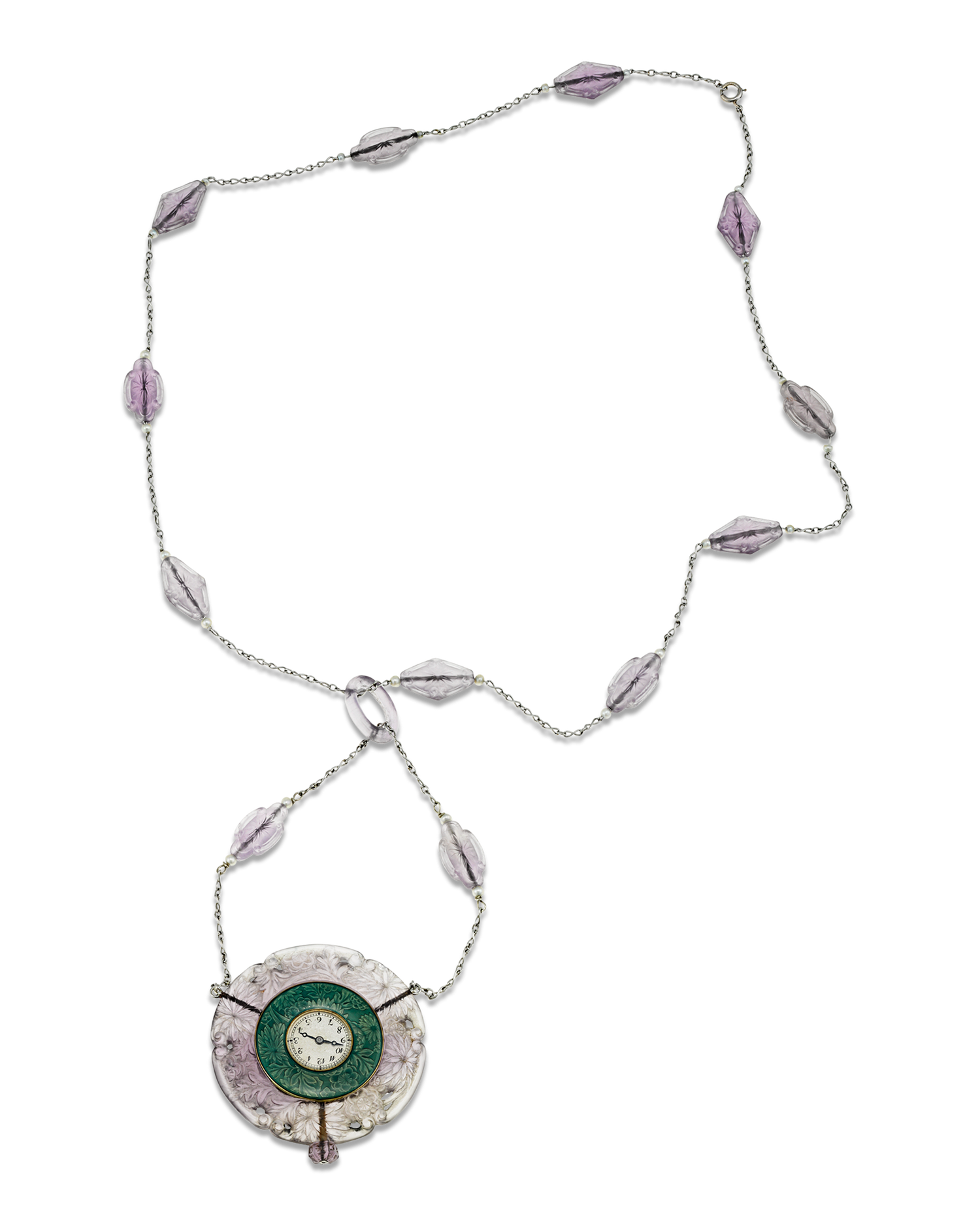 Verger Frères Amethyst and Enamel Art Deco Pendant