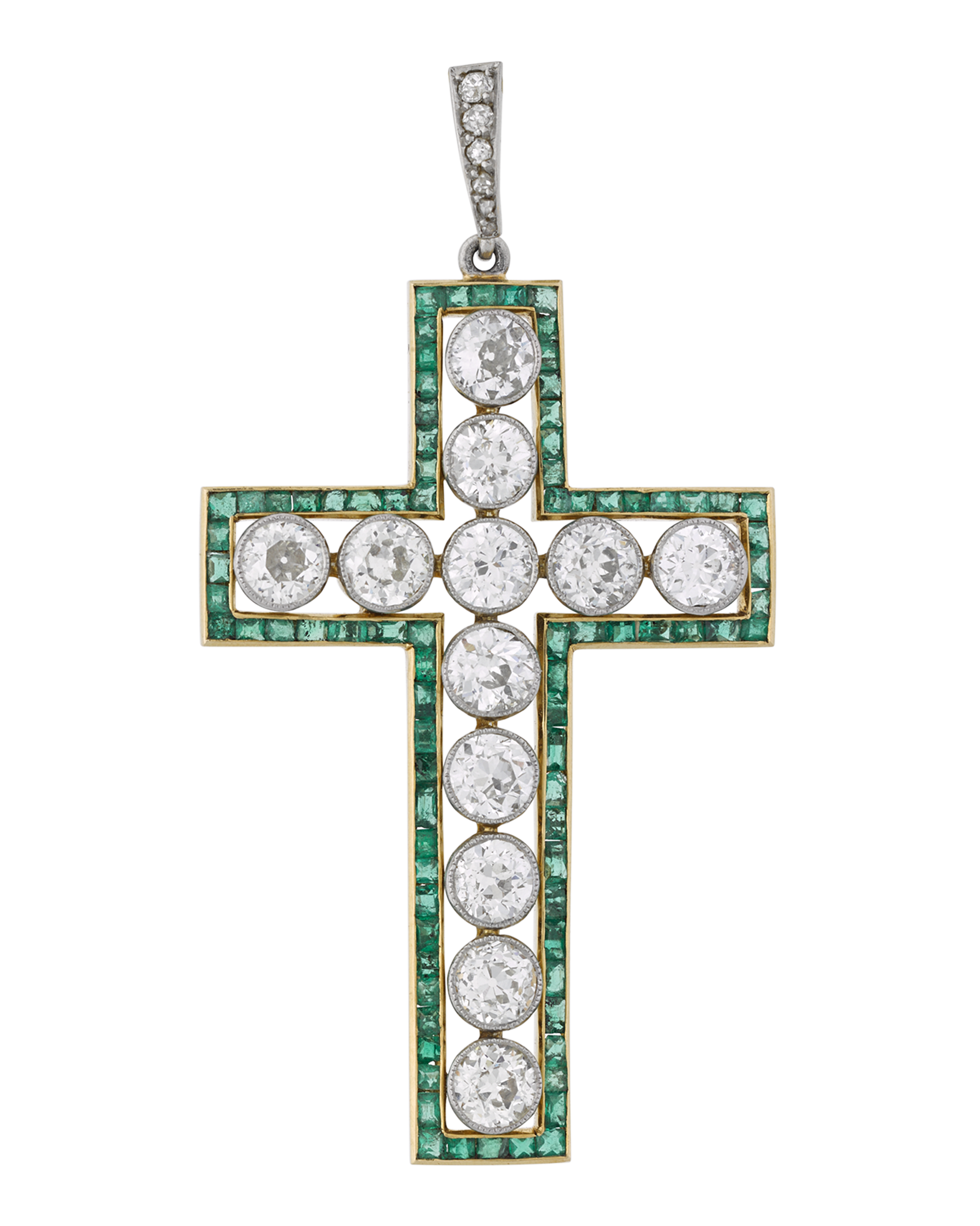 Diamond and Emerald Cross Pendant, 3.00 Carats