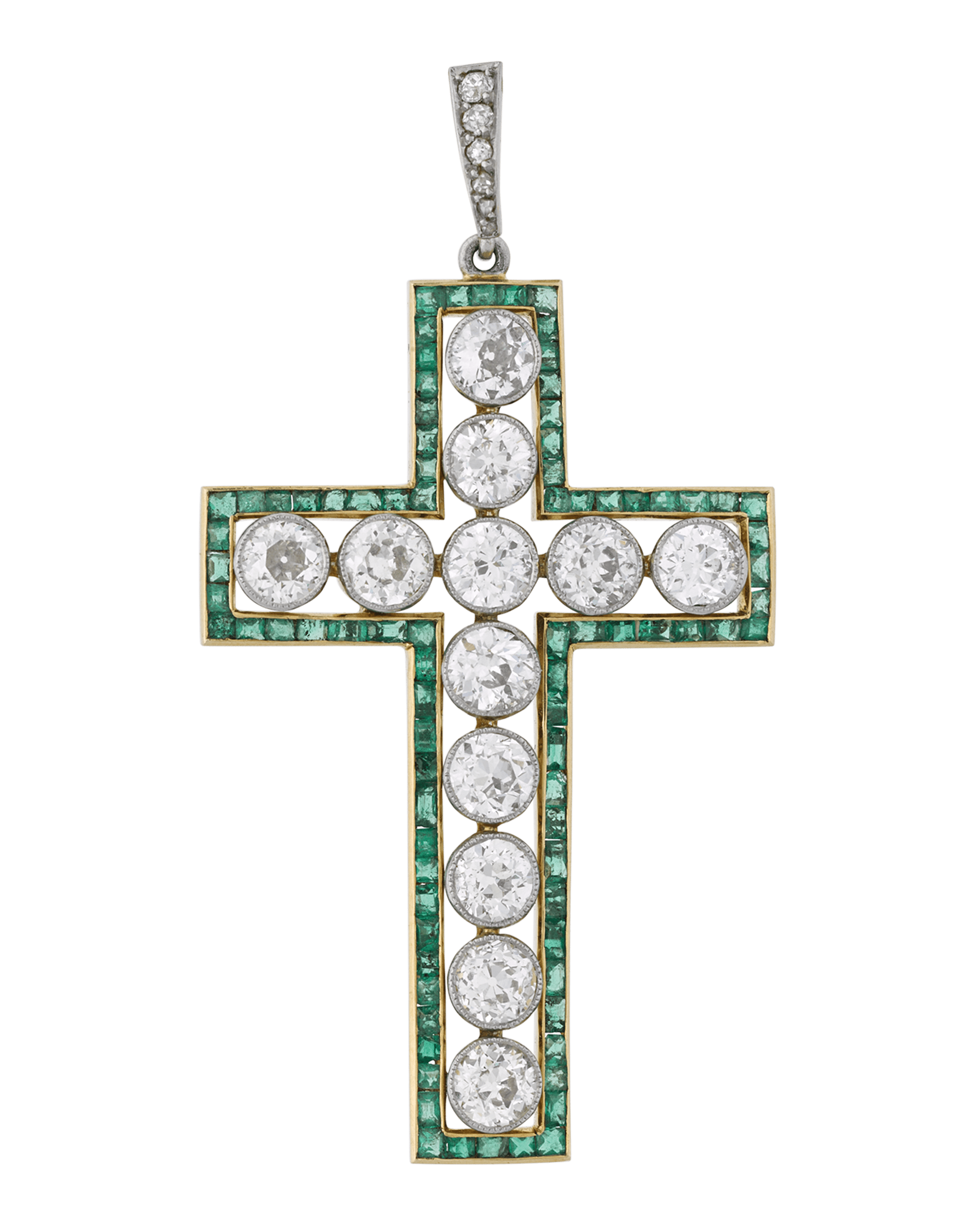 Diamond and Emerald Cross Pendant, 3.00 Carats